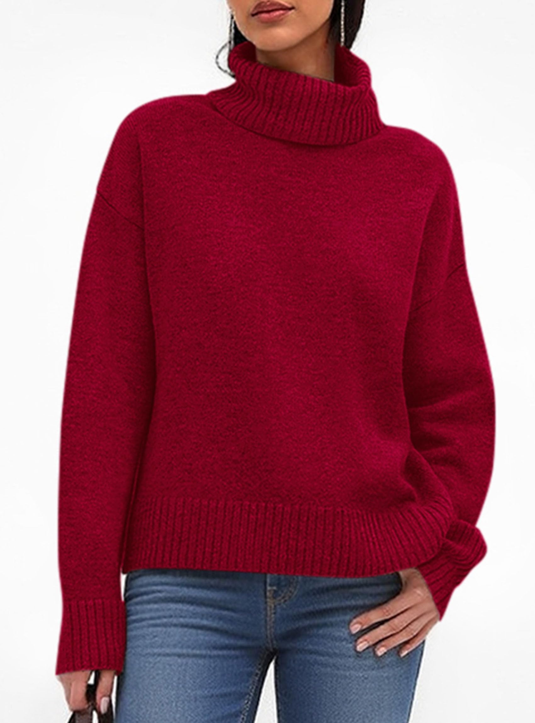 Womens Turtleneck Long Sleeve Knit Sweater,Red,S