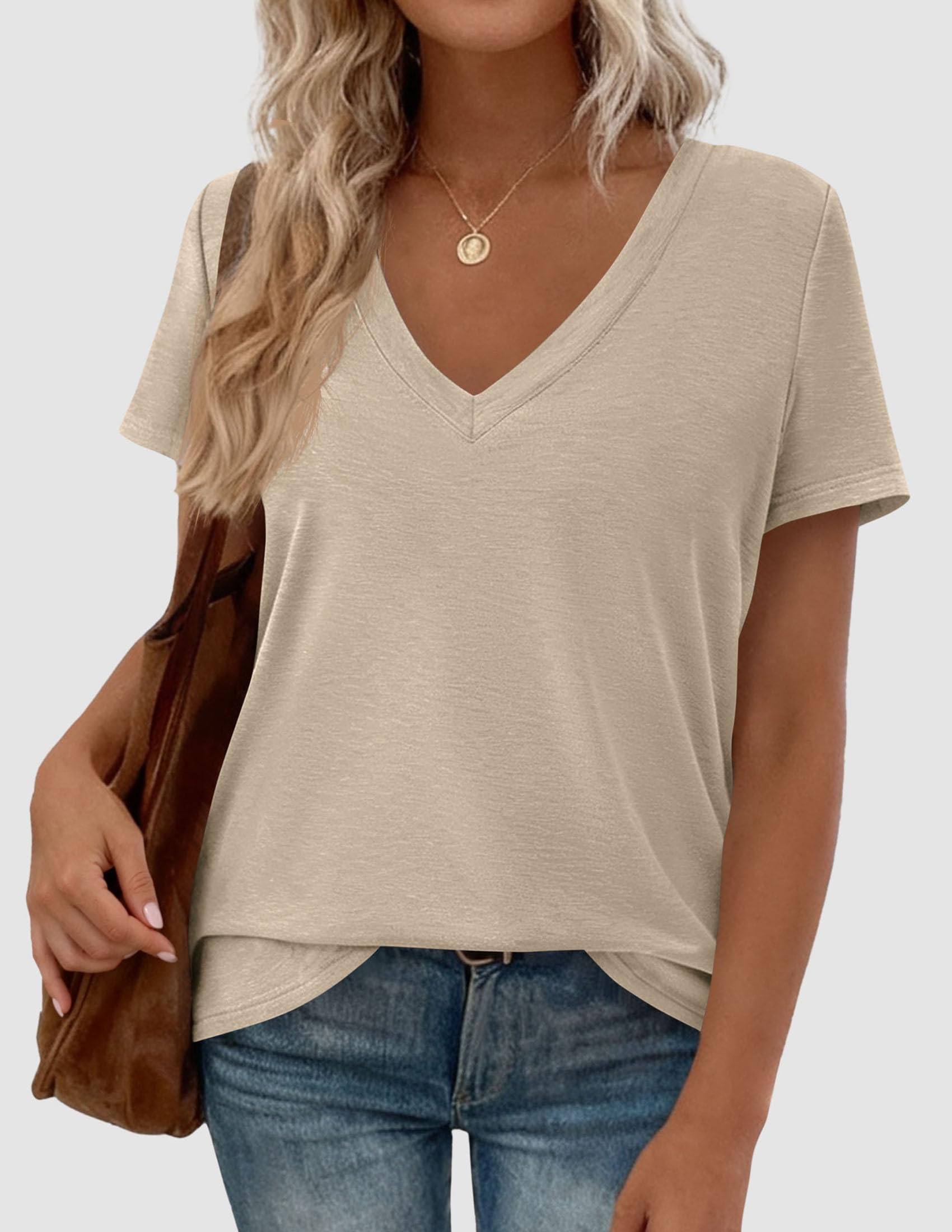Womens Tops Short Sleeve Oversized Tshirts, Apricot,S