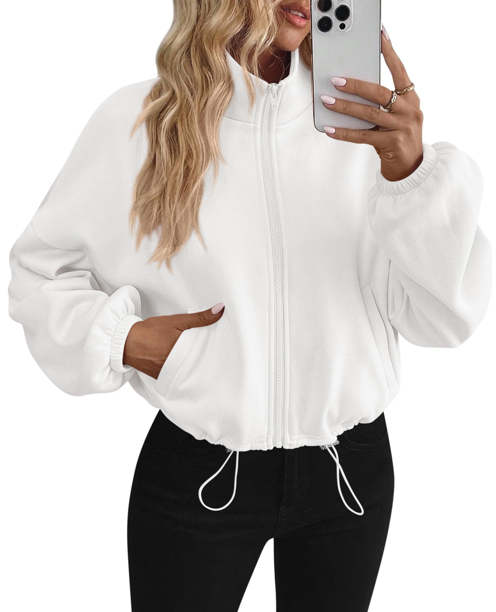 Women's Cropped Jacket Zip Up Fleece Sweatshirt Fall Outfits