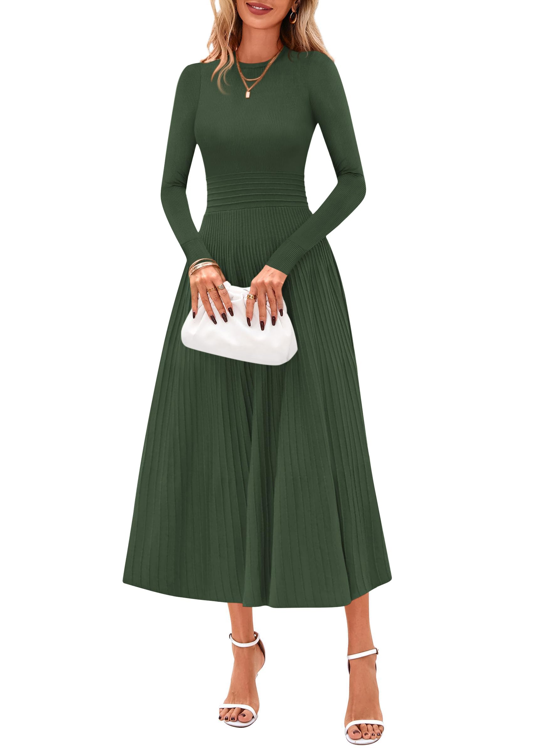 Women's Long Sleeve Knit Maxi Sweater Dress,Army Green,S