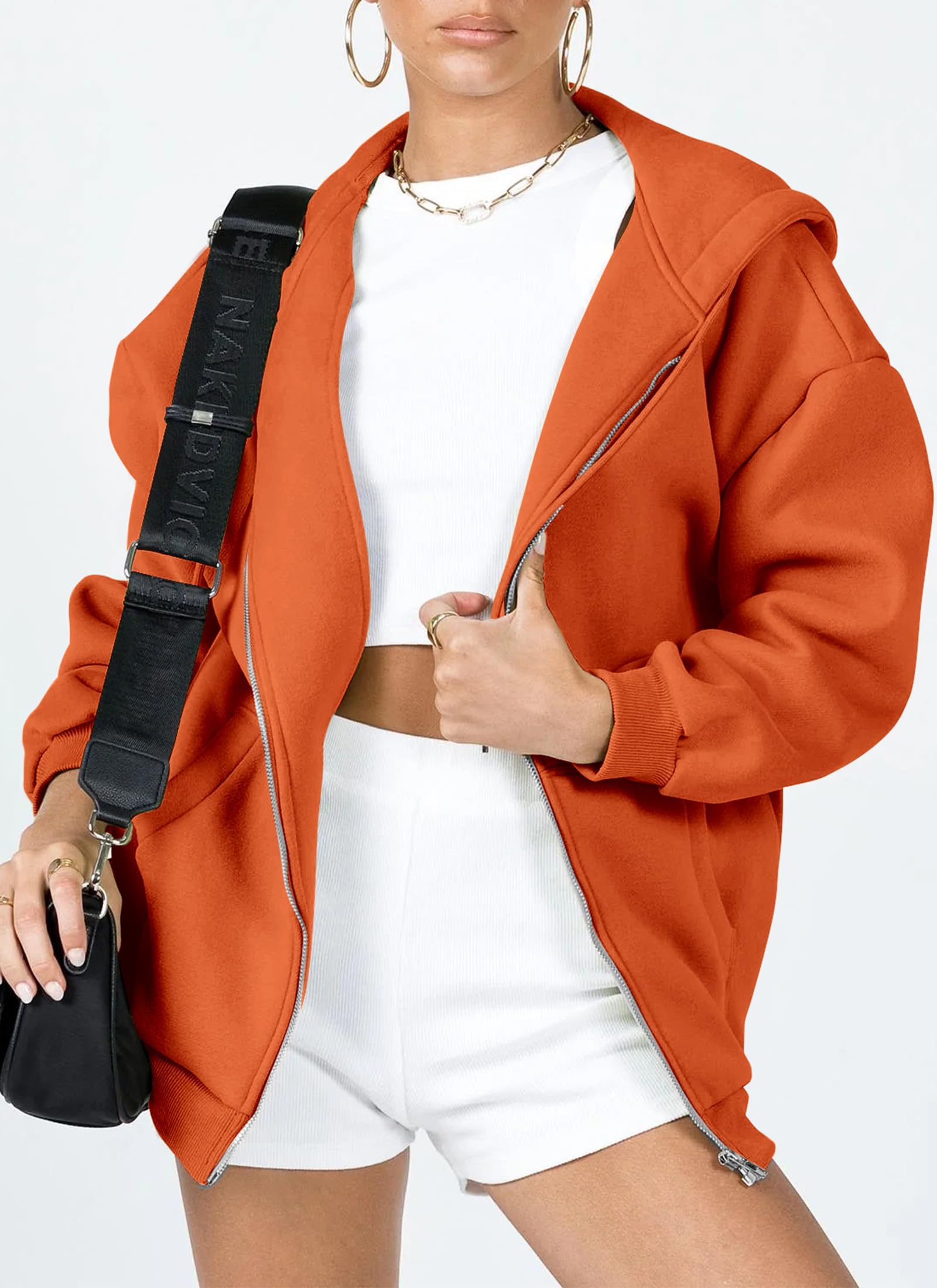 Women's Fall Zip Up Hoodies Sweatshirts Orange