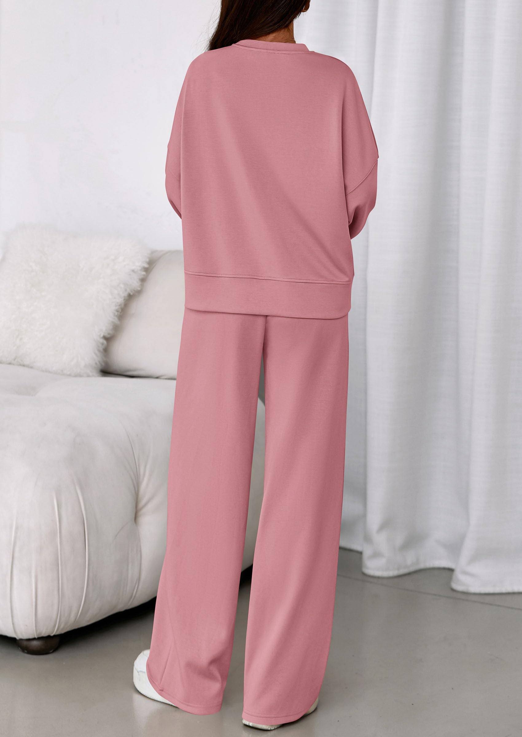 Womens Long Sleeve Sweatshirt 2 Piece Sets,Pink,S