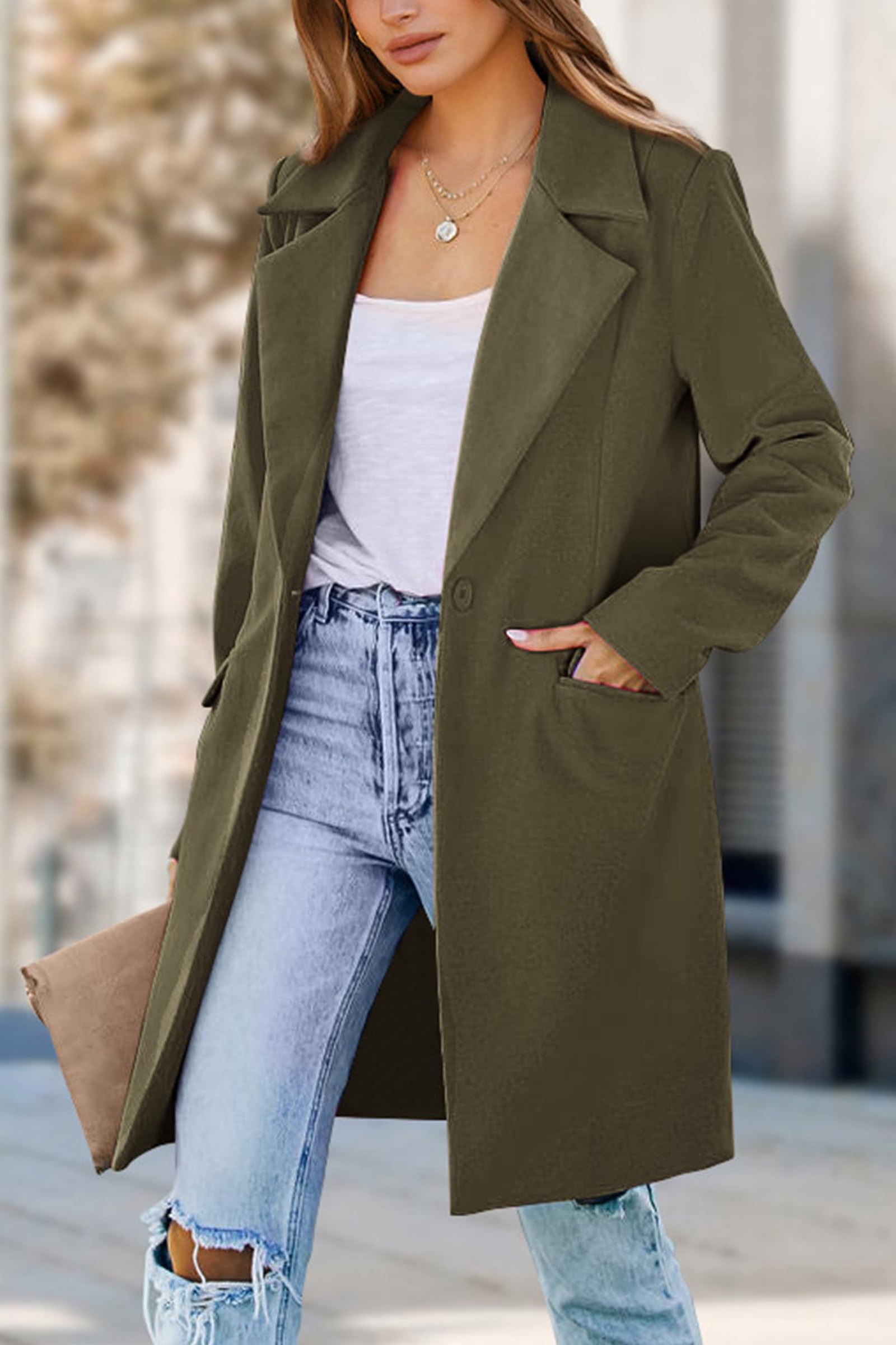 Women's Business Casual Long Blazer Jackets(Army Green,S)
