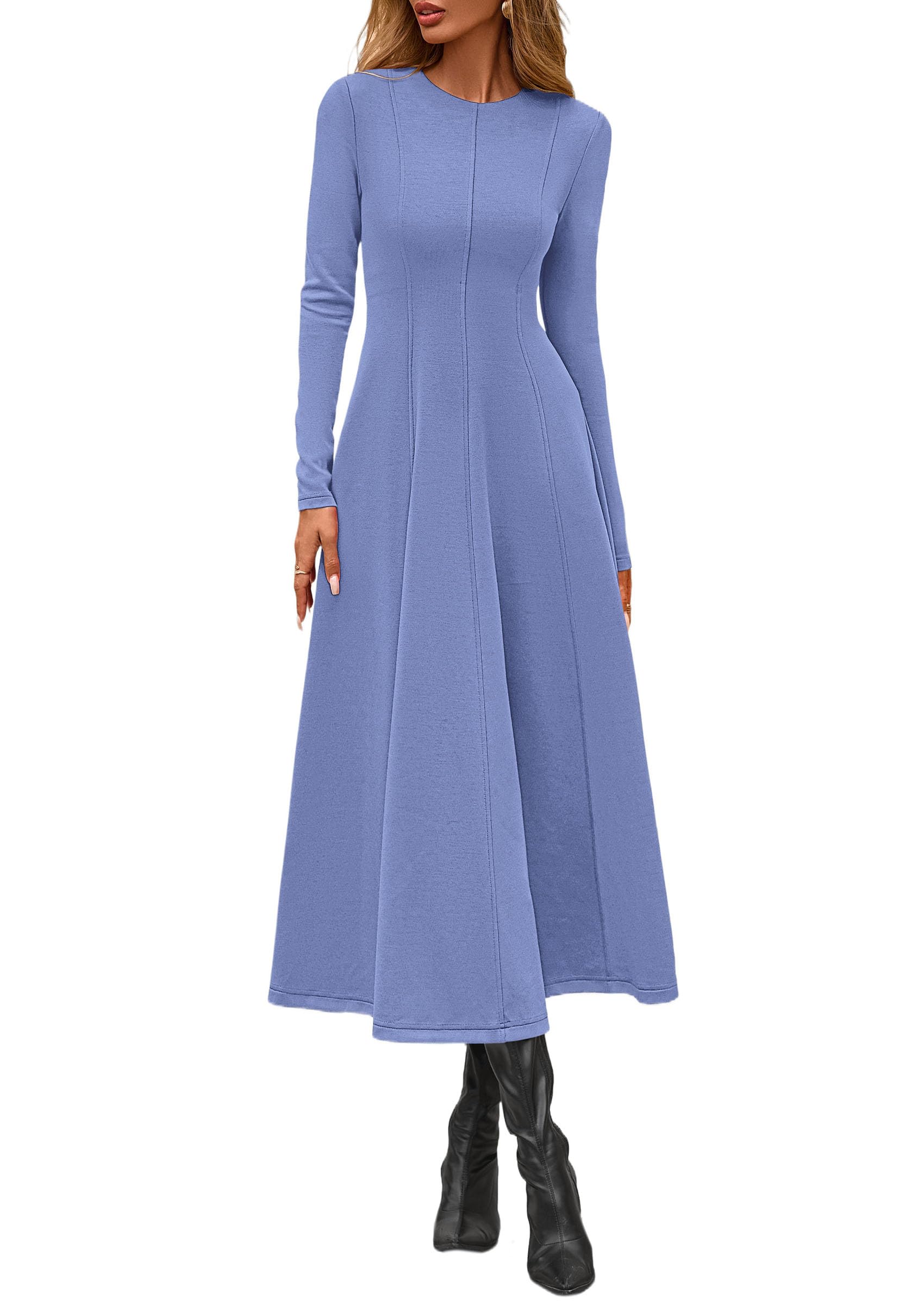 Women's Fall Long Sleeve A Line Midi Elegant Cocktail Dress