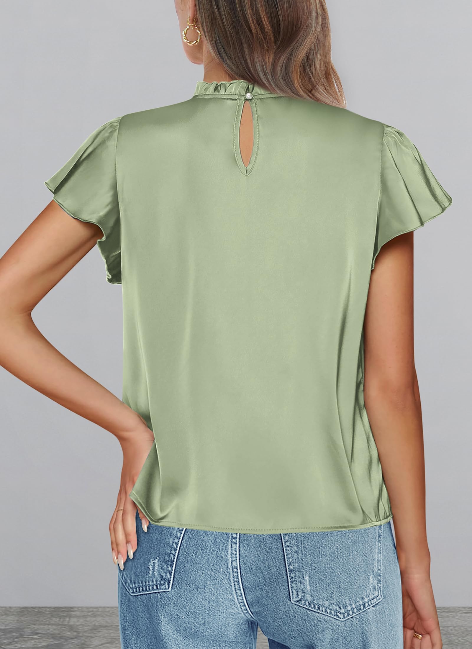 Women's Satin Tops Business Casual Work Blouses, Mint Green,S
