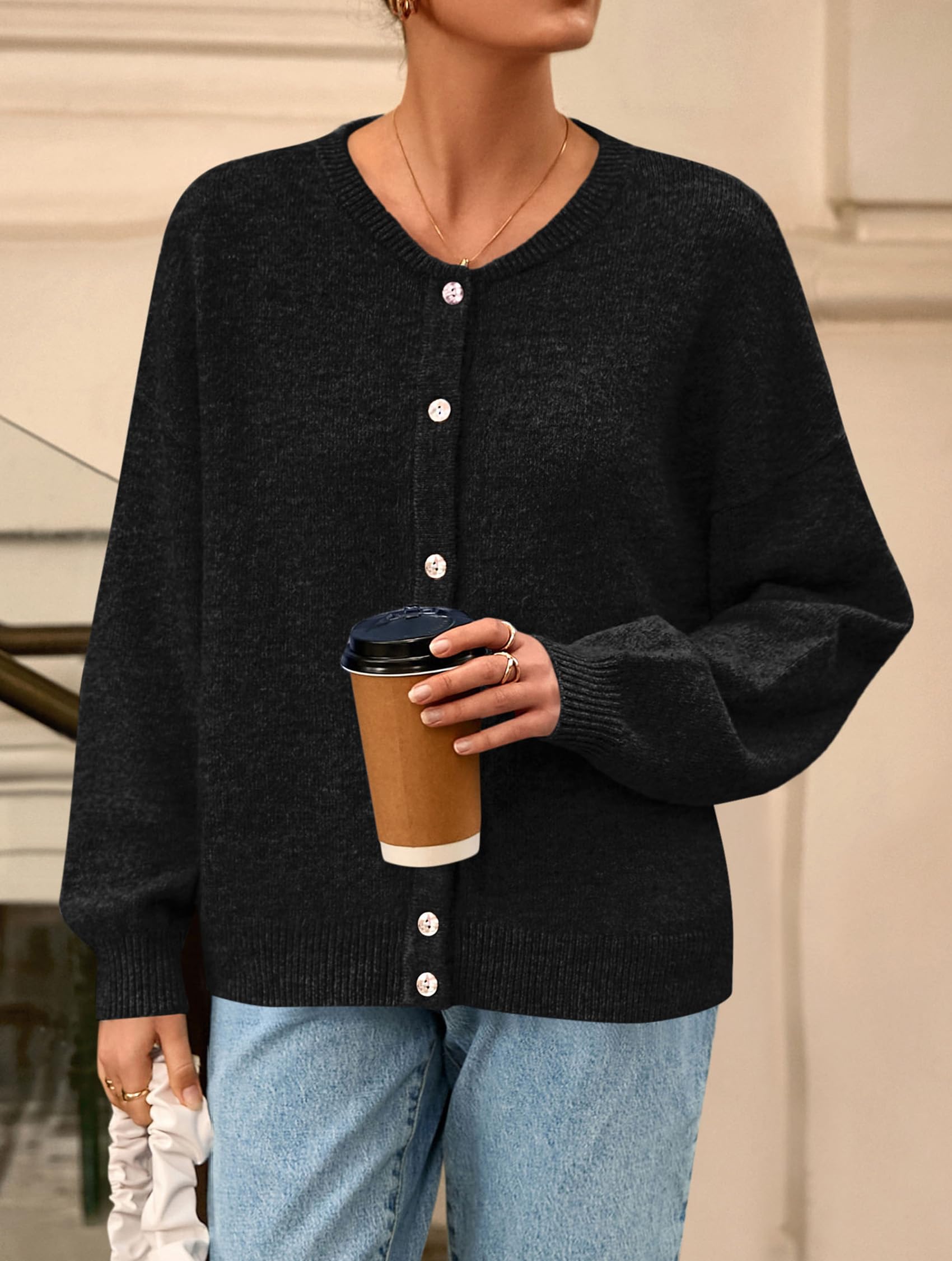 Womens Long Sleeve Cardigan Sweaters Button Down Knit Tops