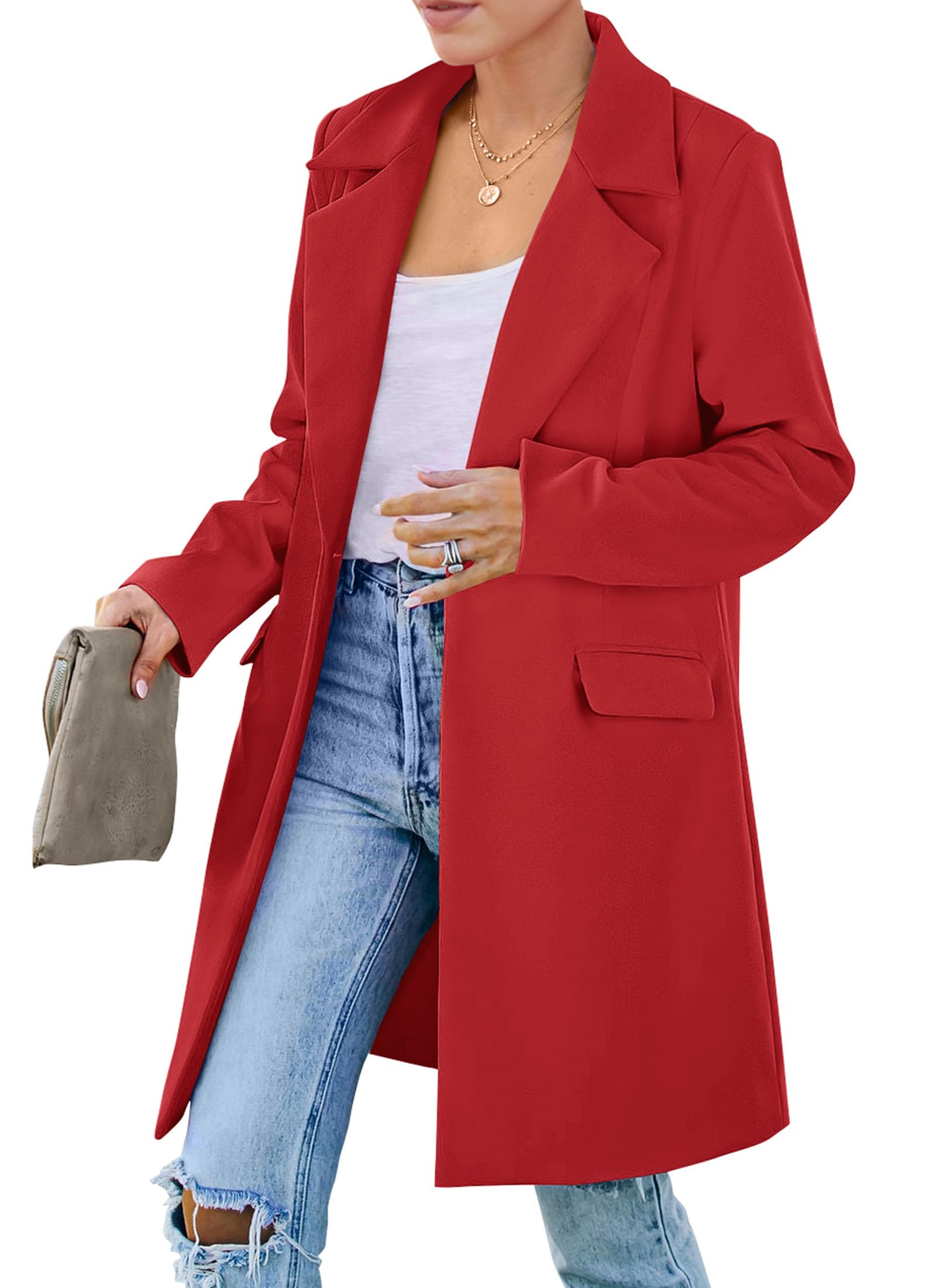 Women's Business Casual Long Blazer Jackets(Red,S)