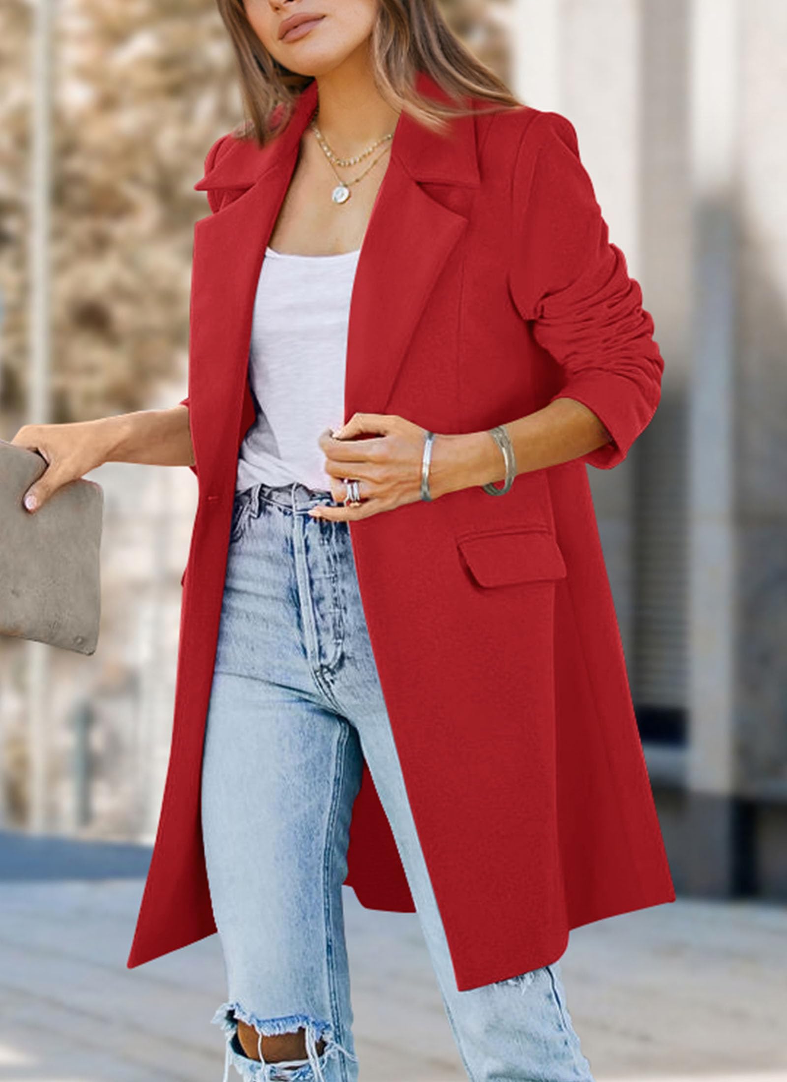 Women's Business Casual Long Blazer Jackets(Red,S)