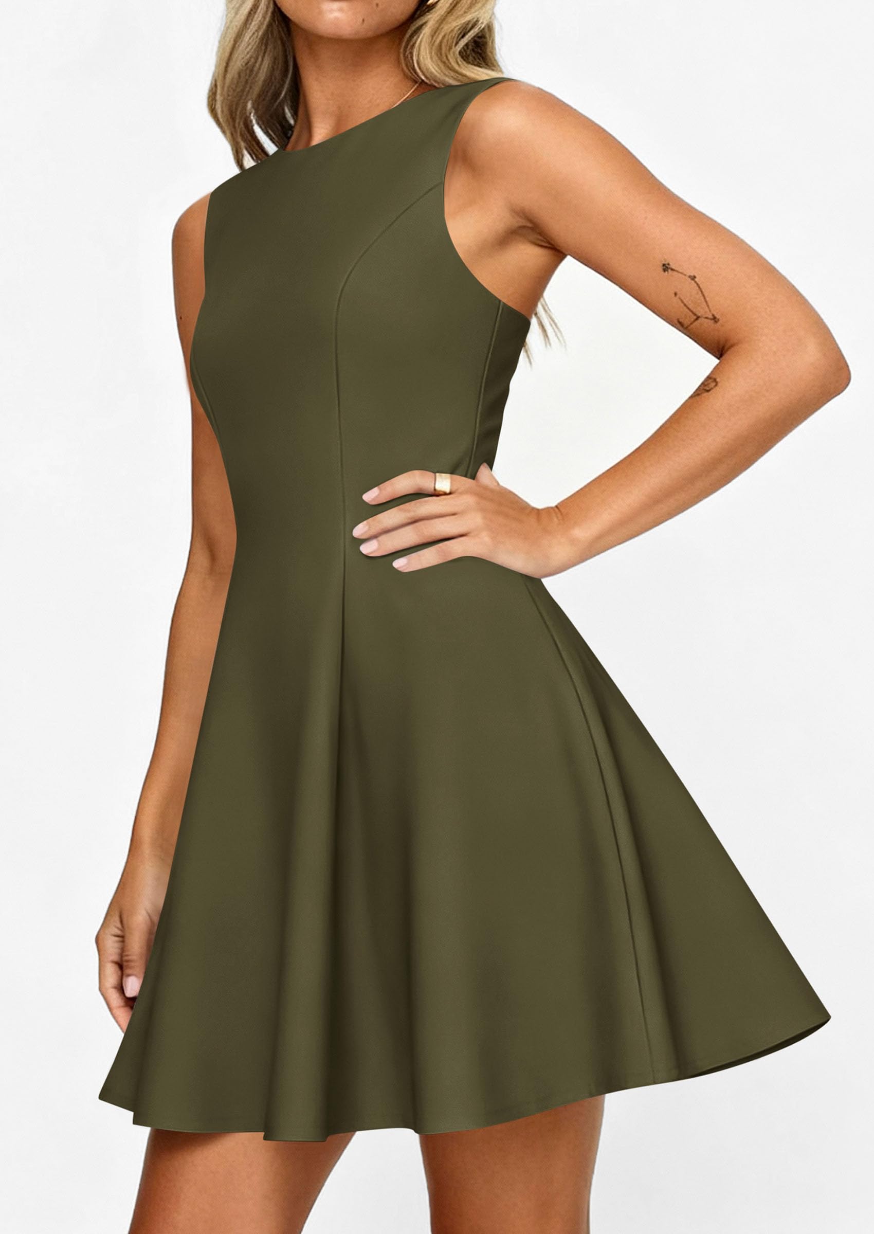 Women's Formal Boat Neck A Line Mini Dress,Army Green,XS