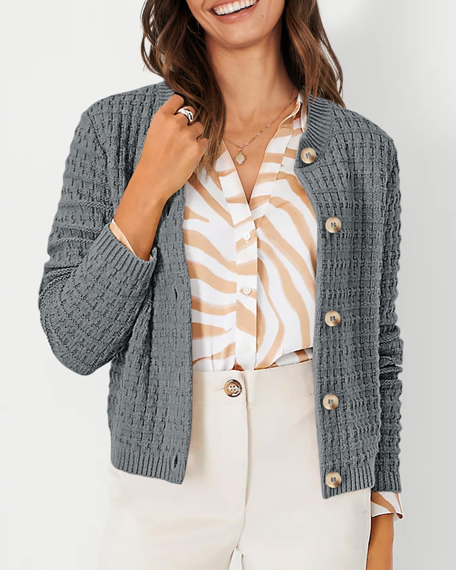 Women's Fall Lightweight Cardigan Sweaters Grey