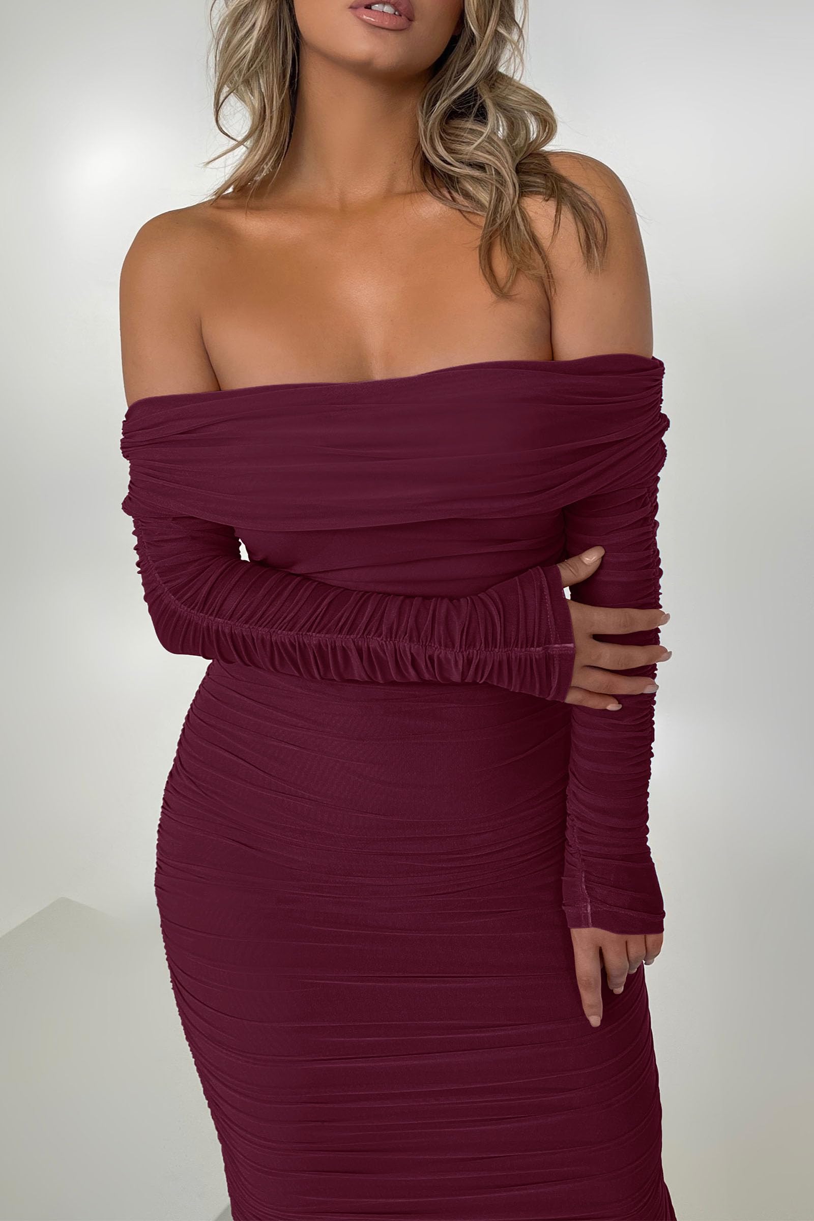 Women's Off Shoulder Bodycon Maxi Dress Wedding Guest Dresses