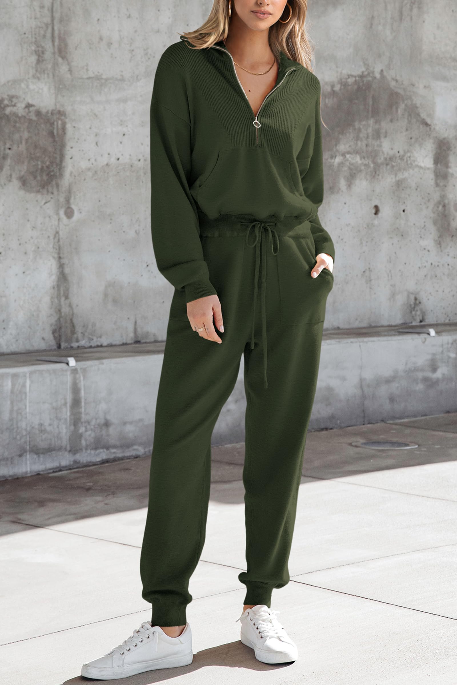 Women's 2 Piece Sweatsuits Set Fall Outfits(Army Green,S)