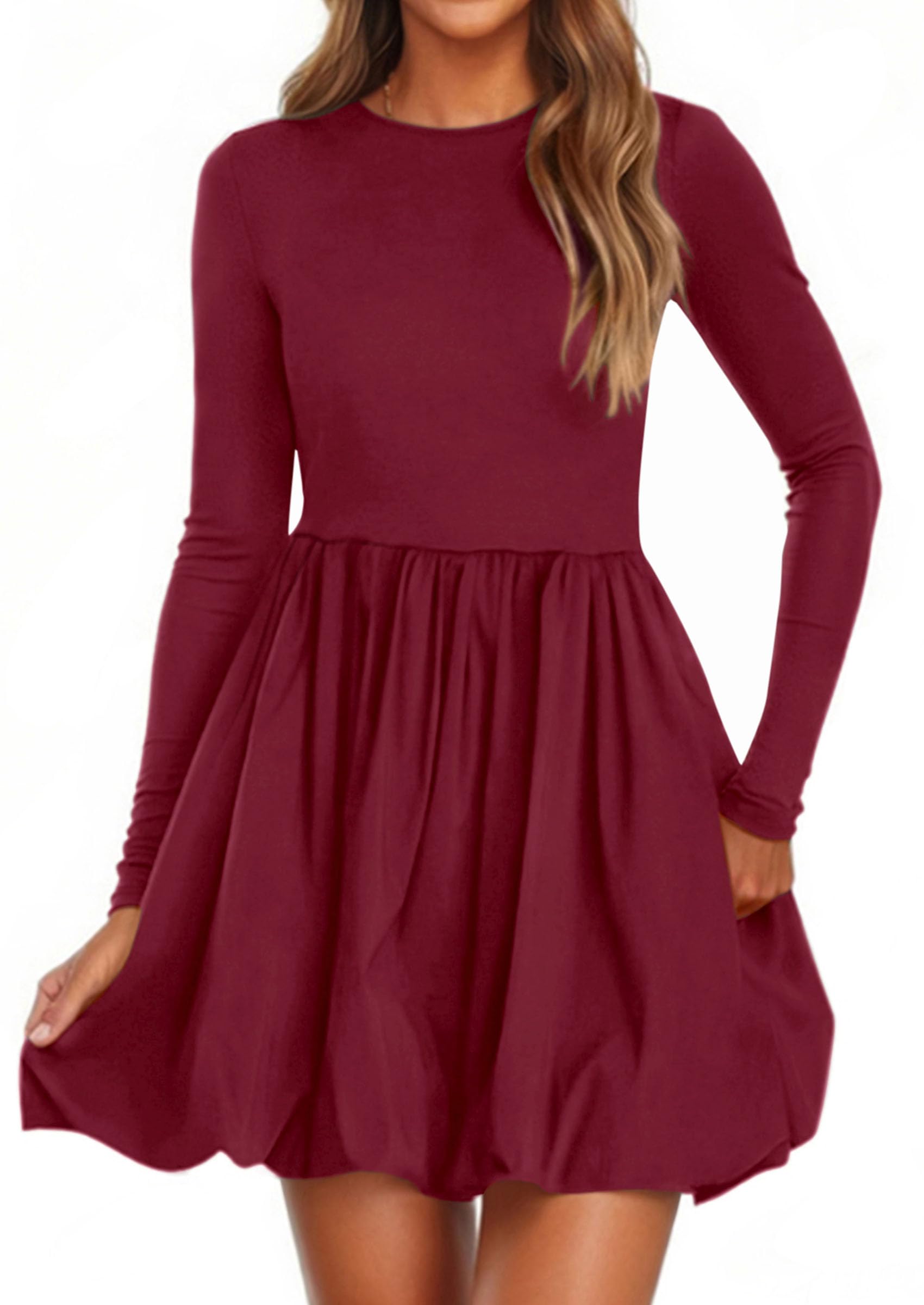 Fall Dresses for Women 2026 Bubble Mini Dress,Wine Red,S
