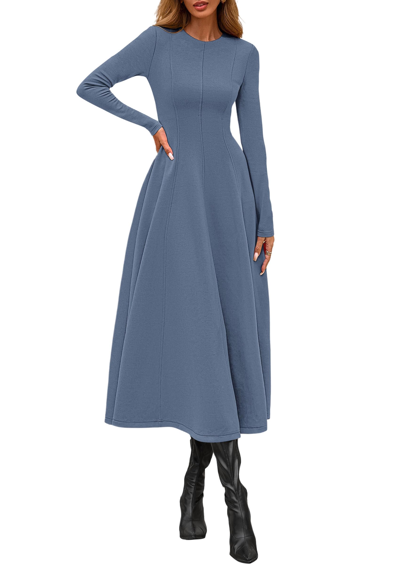 Women's Fall Long Sleeve A Line Midi Elegant Cocktail Dress