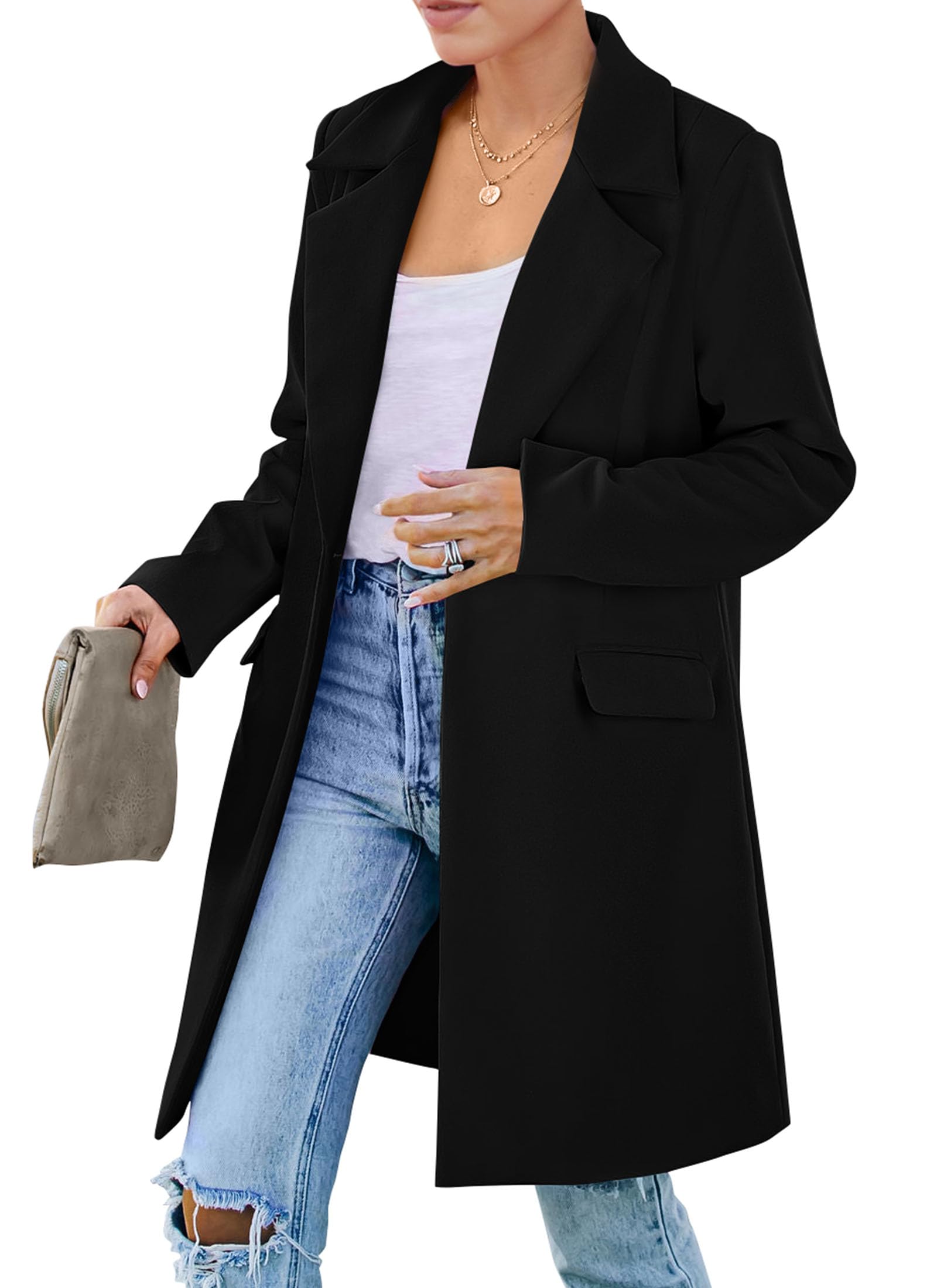 Women's Business Casual Long Blazer Jackets(Black,S)