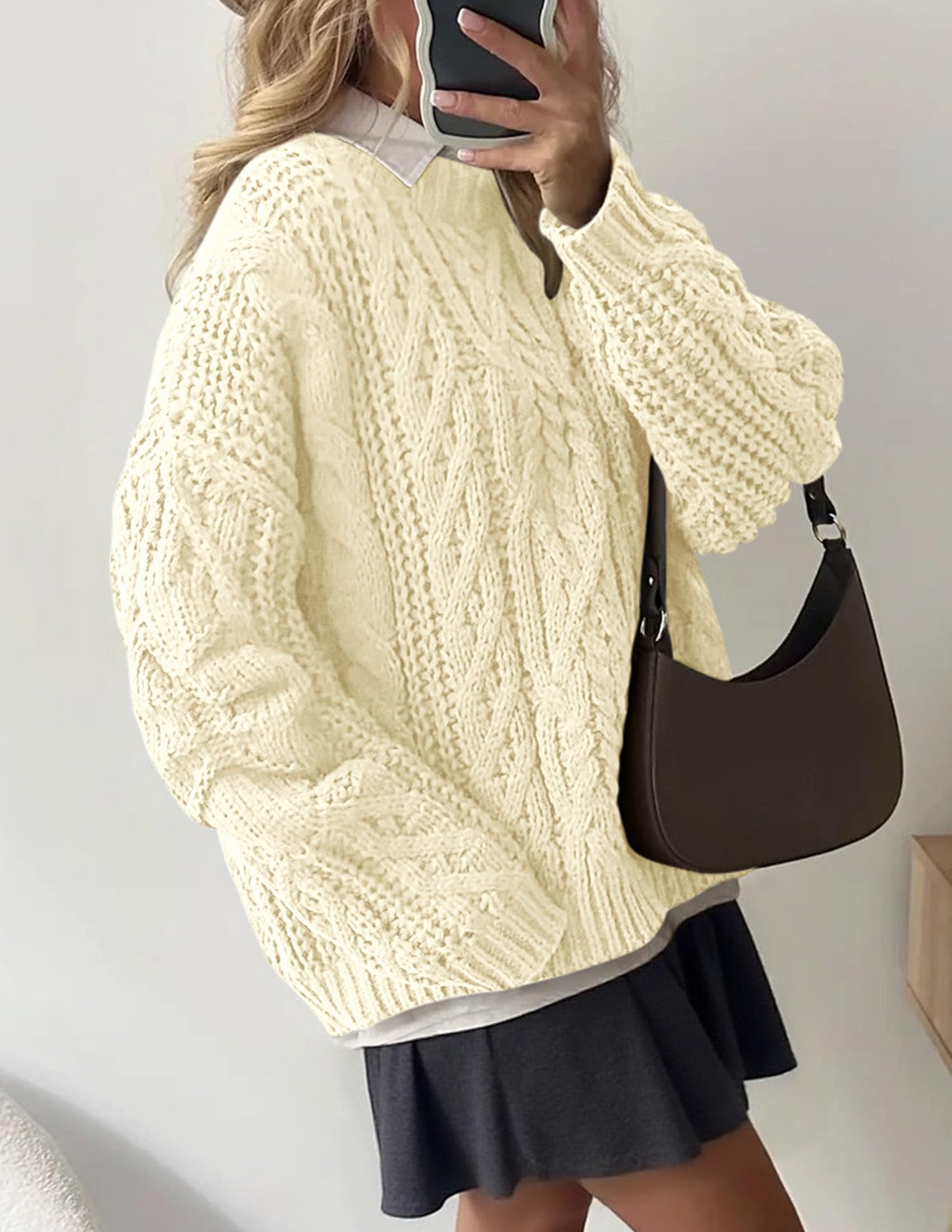 Womens Oversized Fall Sweaters Chunky Cable Knit Pullover Tops