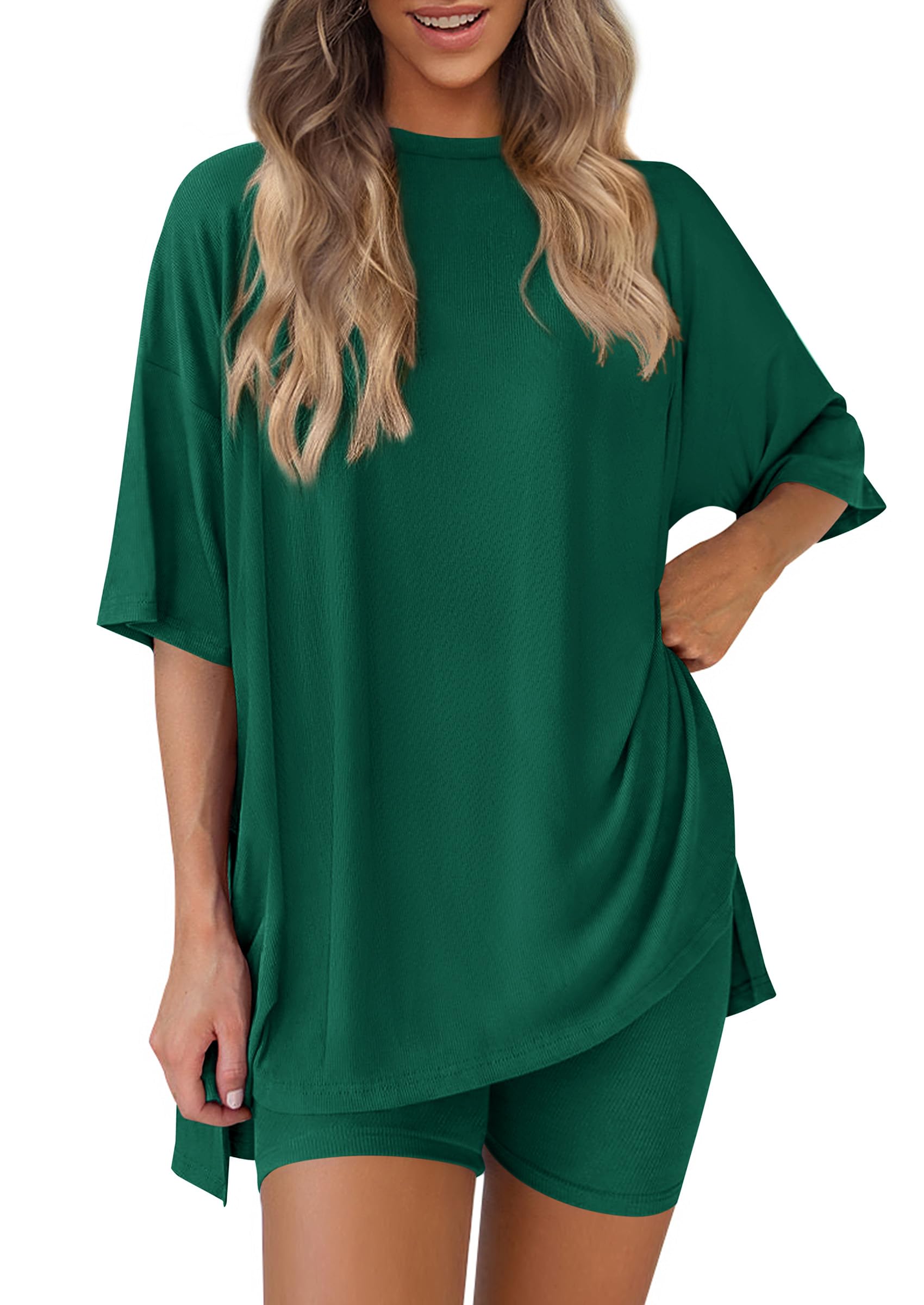 Women 2 Piece Lounge Set Airport Travel Outfit, Green,S