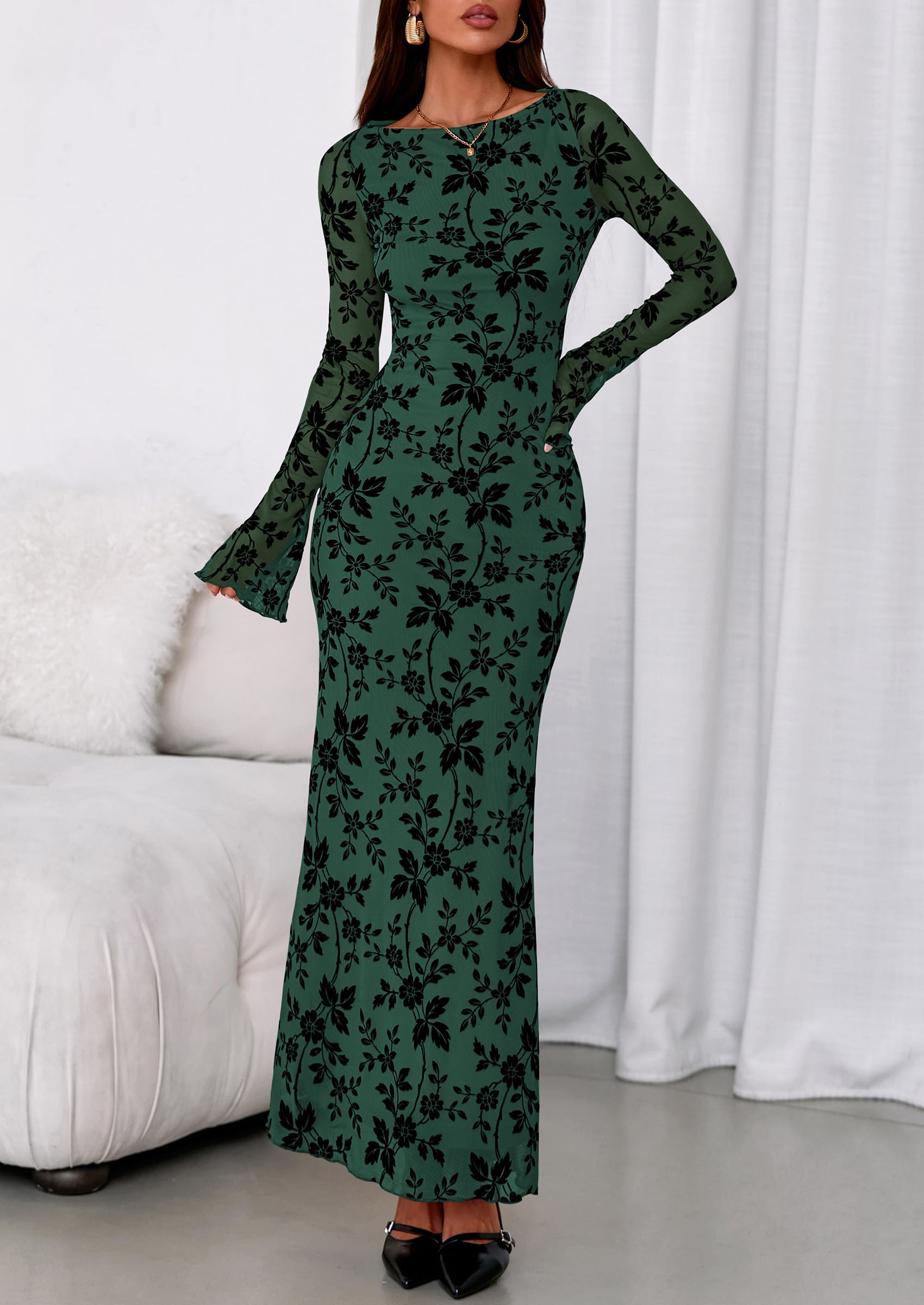 Women's Floral Bodycon Maxi Dress Wedding Guest Dresses