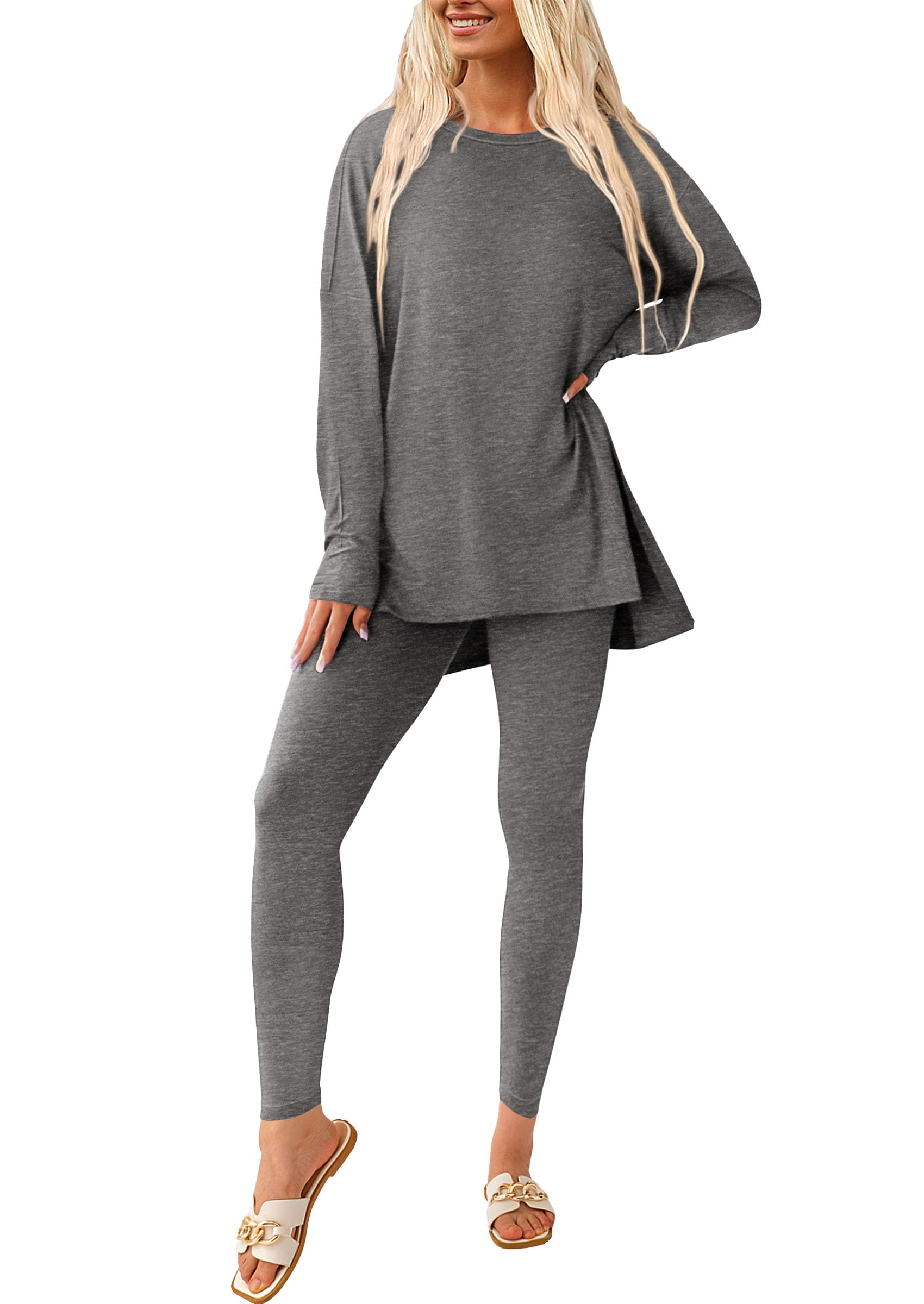 Women's 2 Piece Outfits Matching Lounge Sets,Dark Grey,S