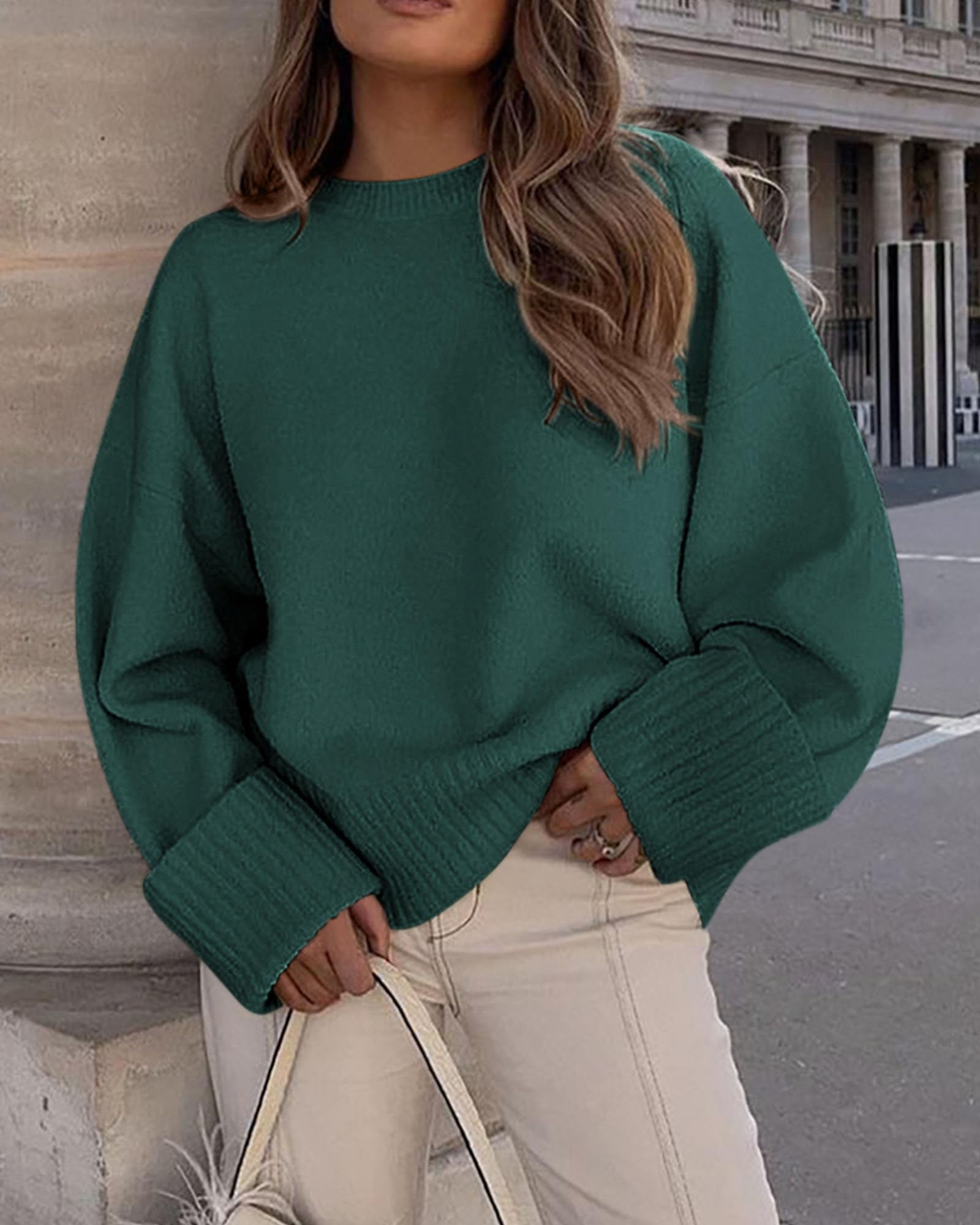Women's Fall Fashion Cozy Oversized Sweaters(Dark Green,XS)