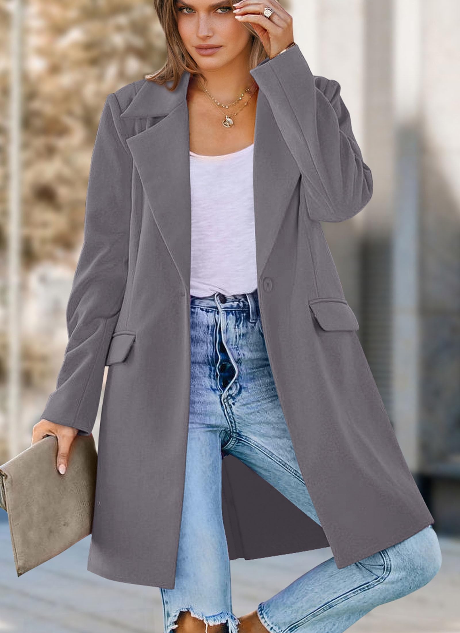 Women's Business Casual Long Blazer Jackets(Grey,S)