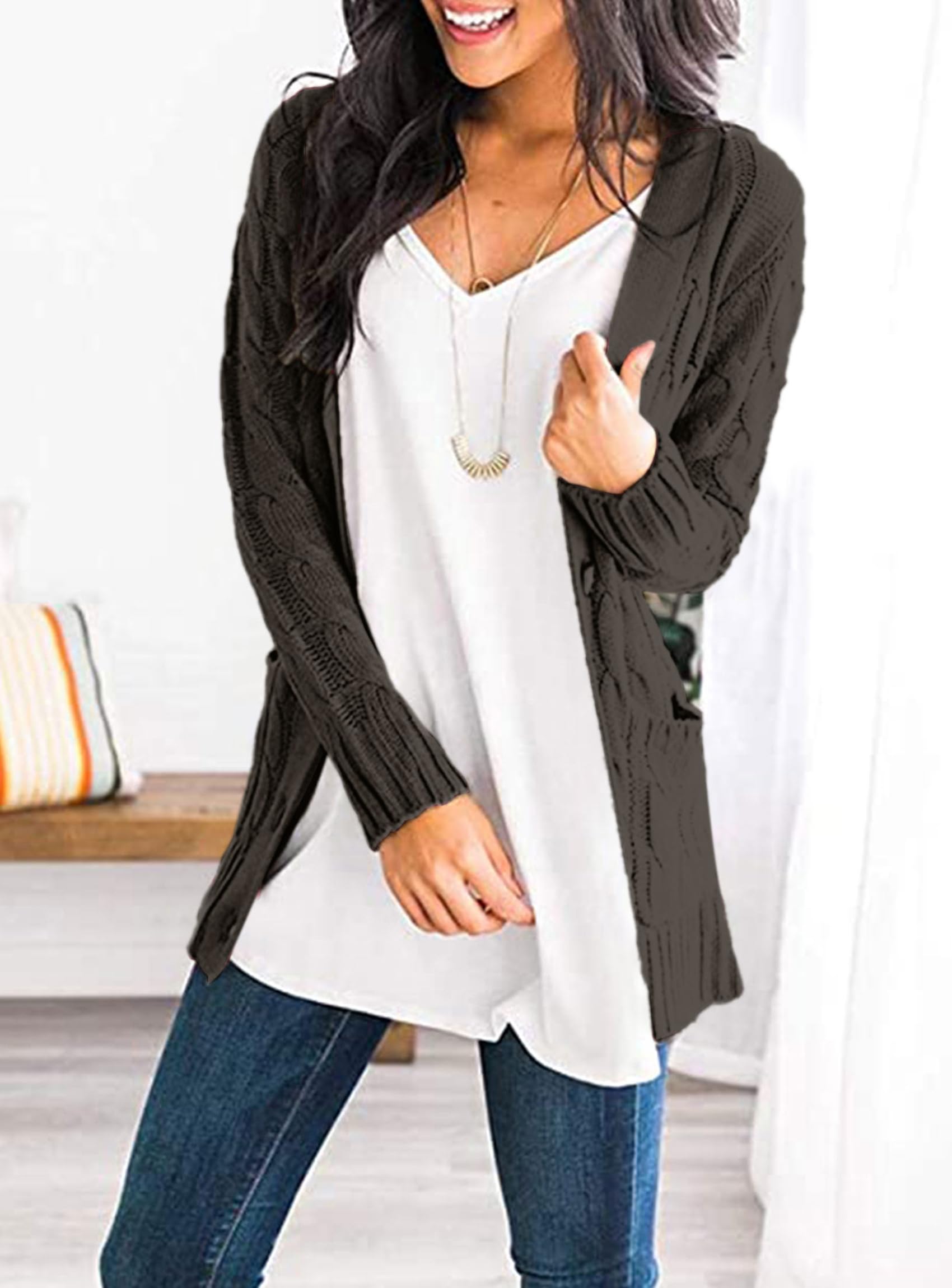 Women Chunky Cable Knit Cardigan Sweaters Fall Fashion Clothes