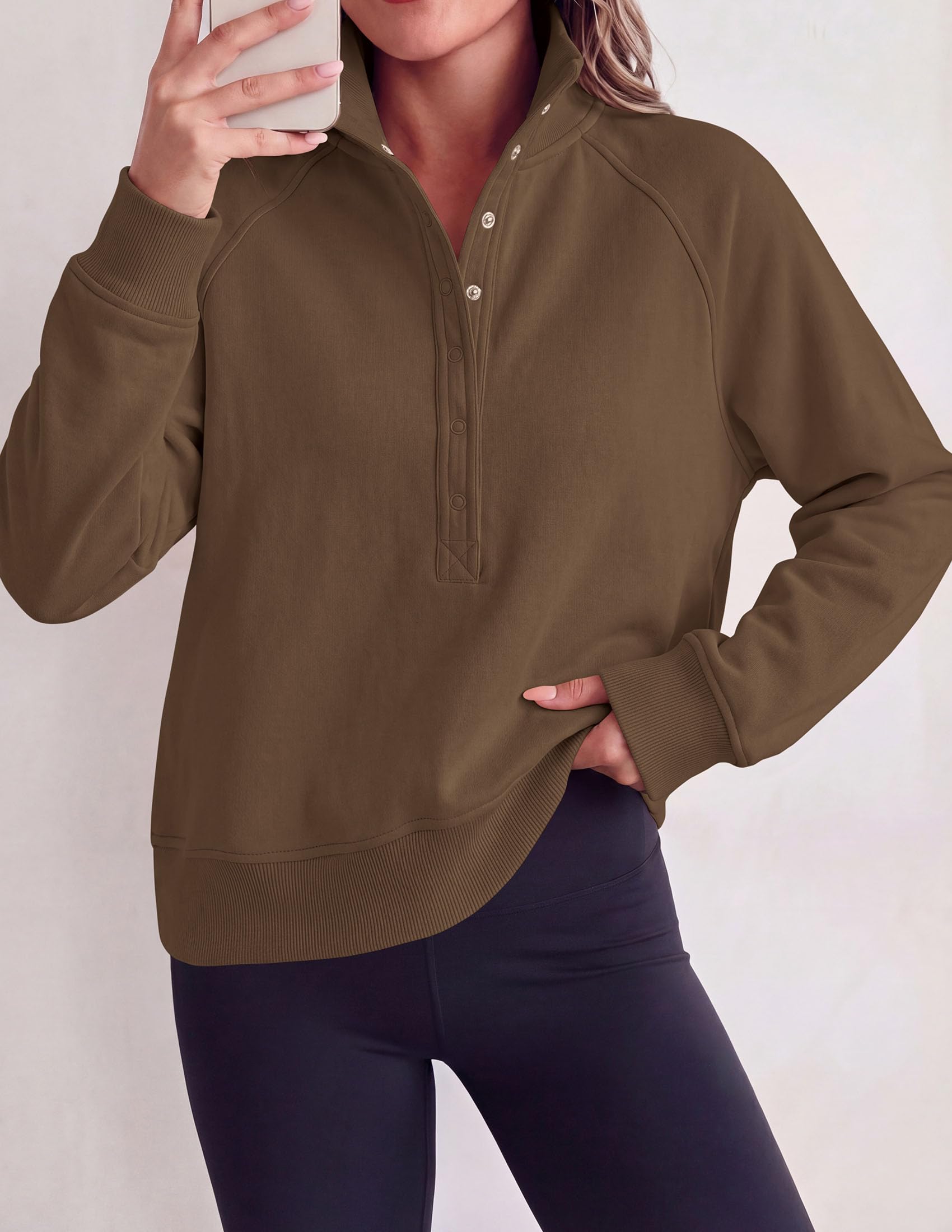 Women's Fall Oversized Sweatshirts Mock Neck Henley Pullover
