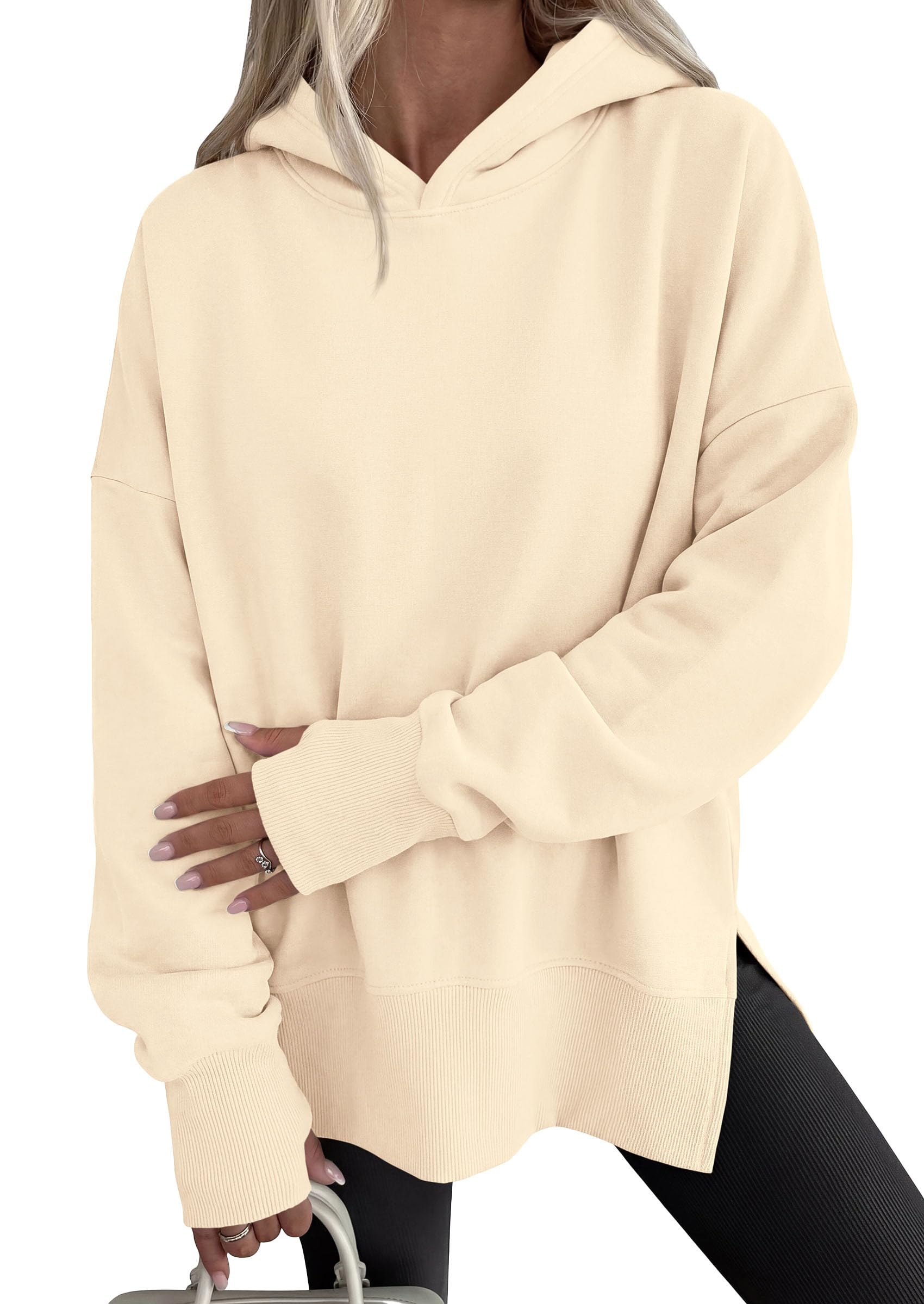 Womens Oversized Hoodies Side Slit Sweatshirts Apricot,S