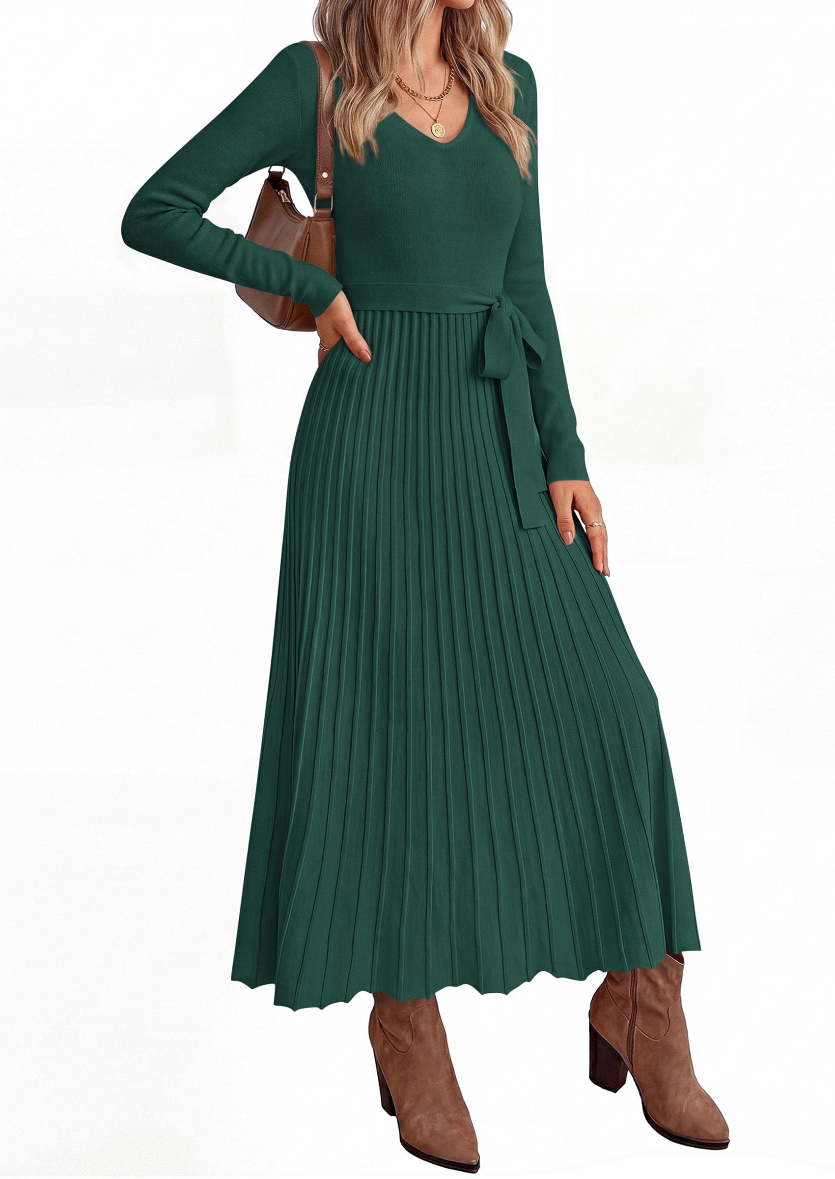 Womens Fall Maxi Long Sleeve Sweater Dress,Dark Green,M