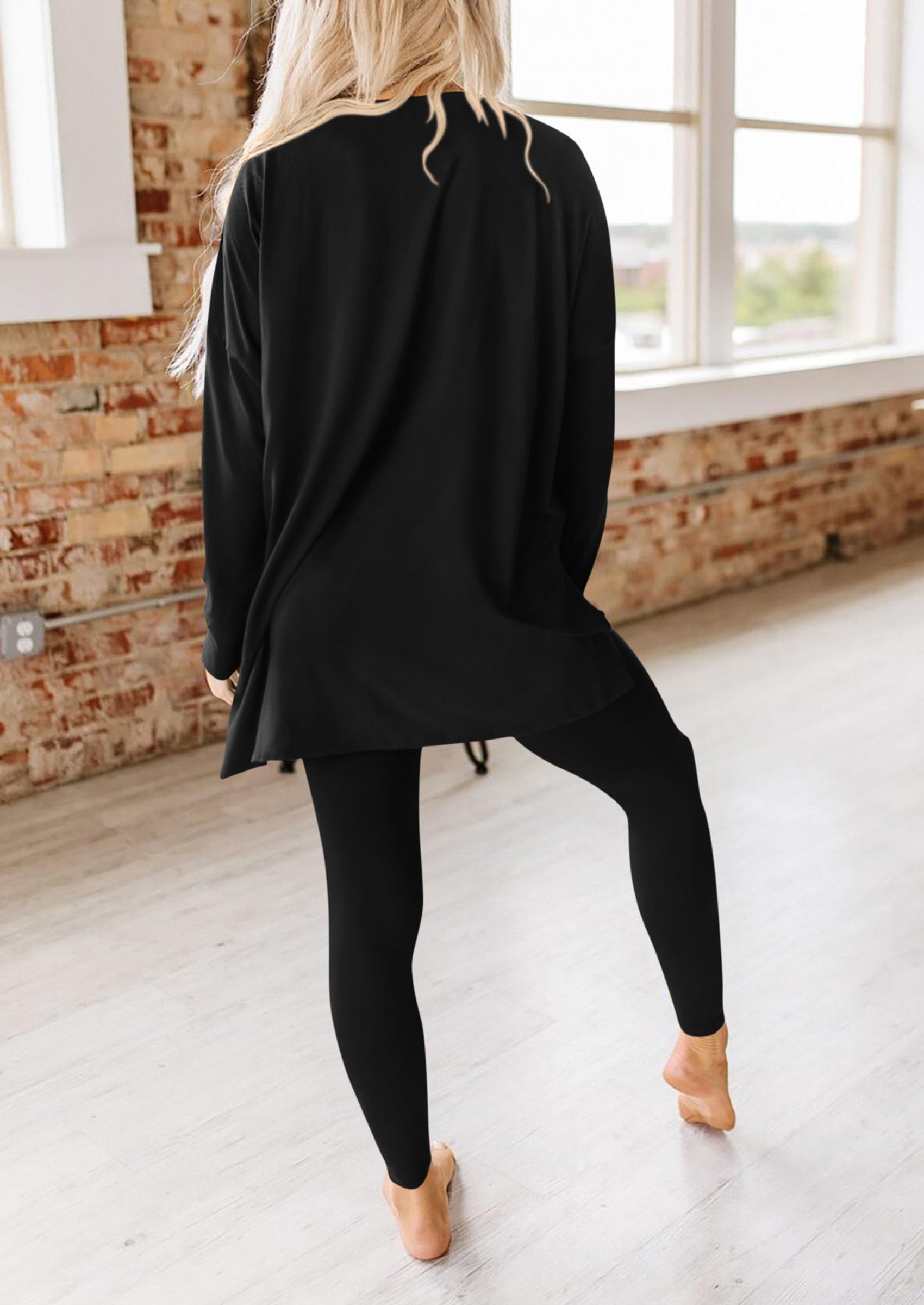Women's 2 Piece Outfits Matching Lounge Sets,Black,S