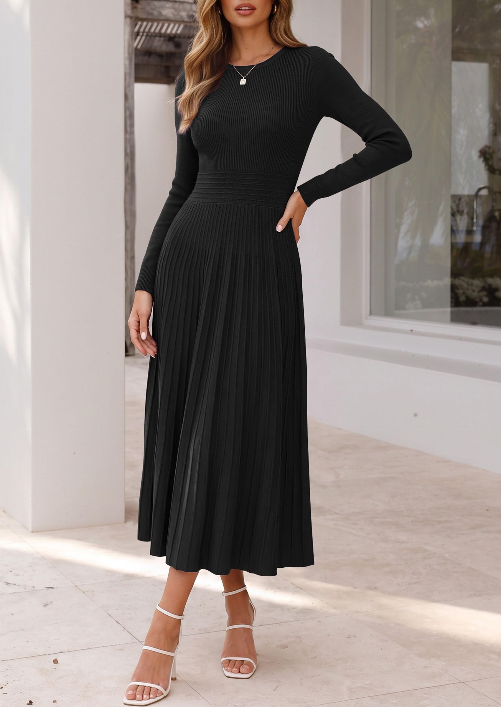 Women's Long Sleeve Knit Maxi Sweater Dress,Black,S