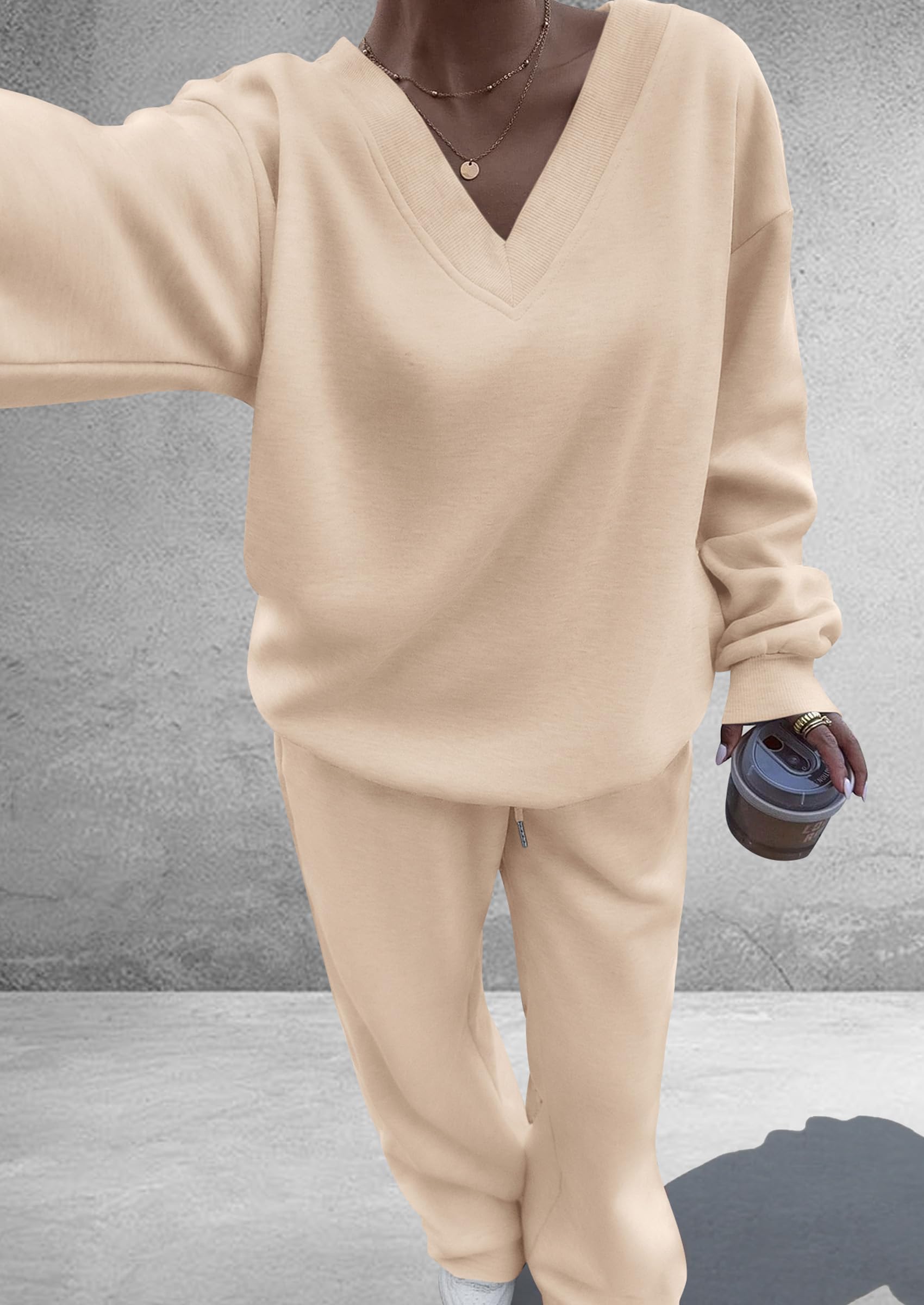 Womens 2 Piece Outfits Fall Sweatsuits,Beige,S