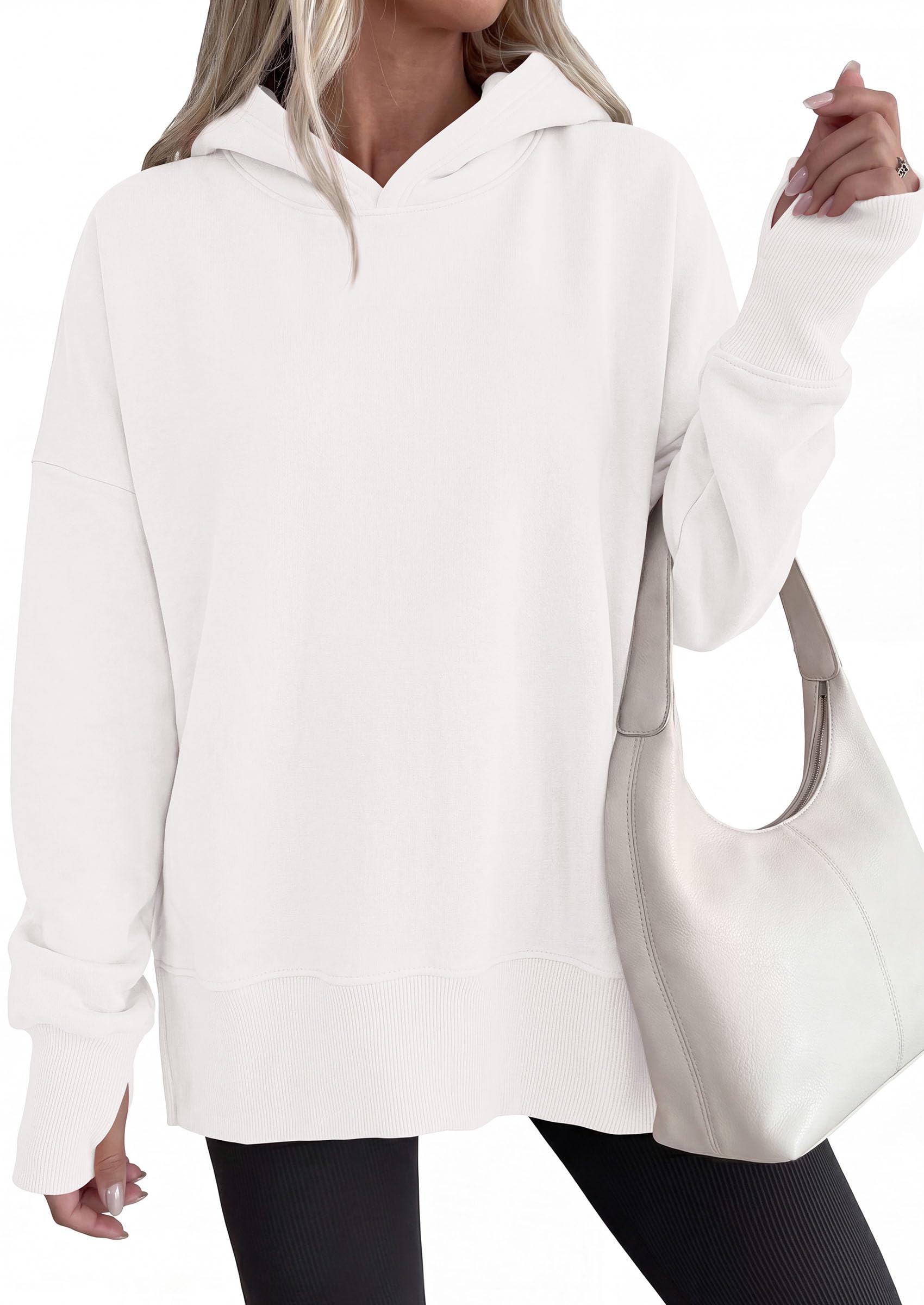 Womens Oversized Hoodies Side Slit Sweatshirts White,S