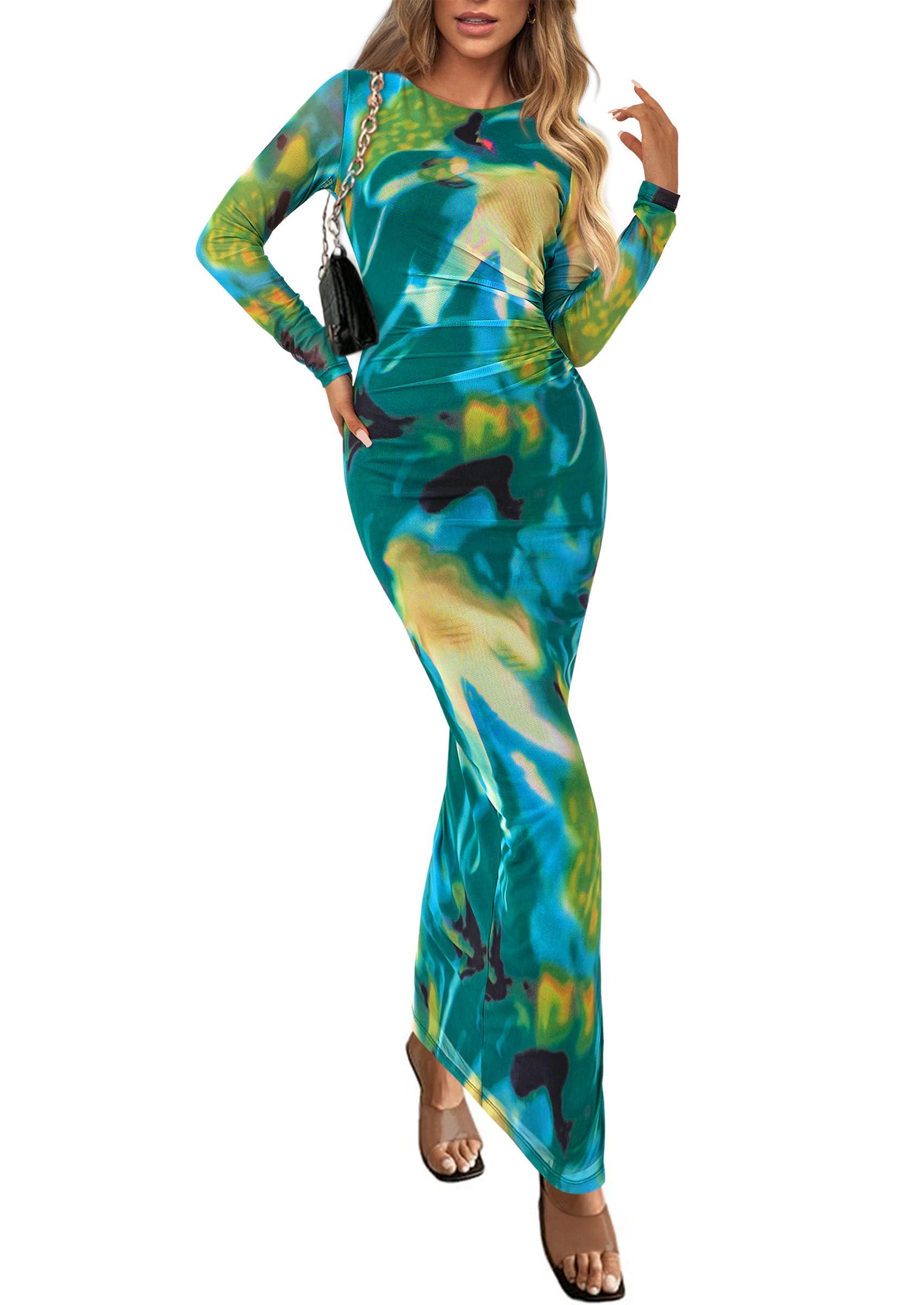 Women's Floral Bodycon Maxi Fall Dress