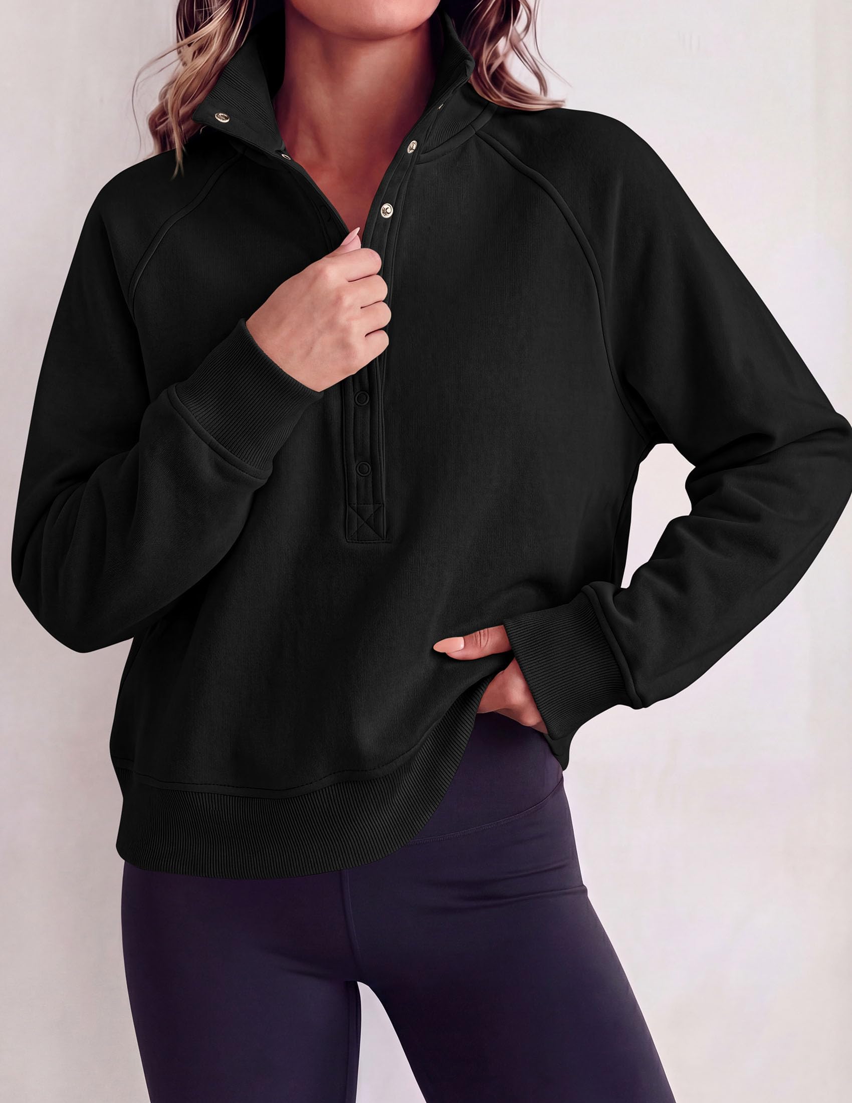 Women's Fall Oversized Sweatshirts Mock Neck Henley Pullover