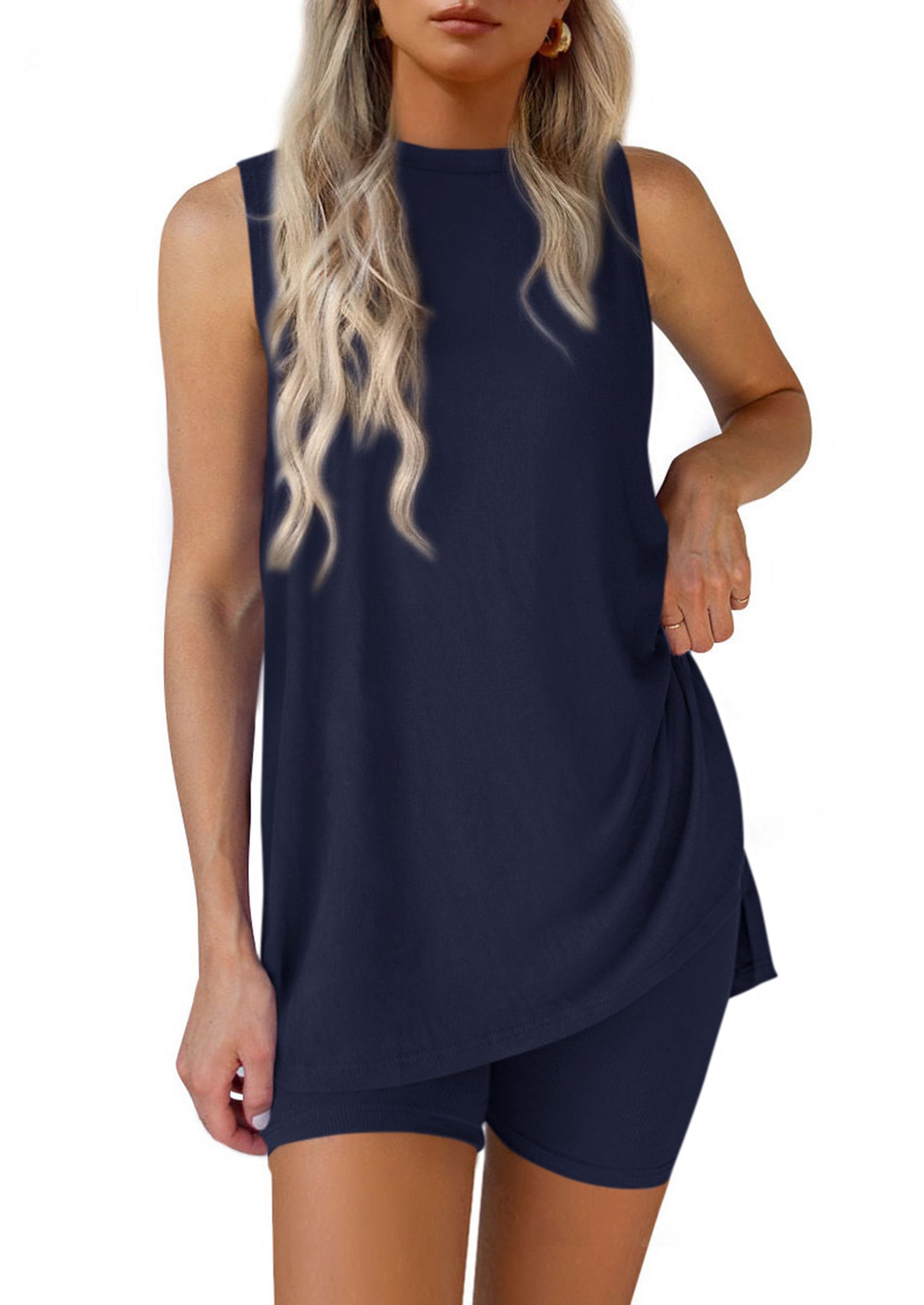Lounge Sets for Women Matching 2 Piece Outfit,Navy,L
