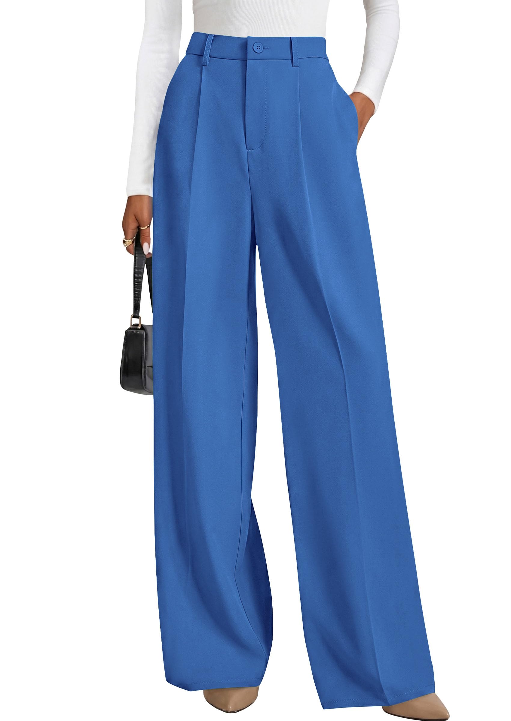 Women's Flowy Wide Leg Dress Pants,Blue,S