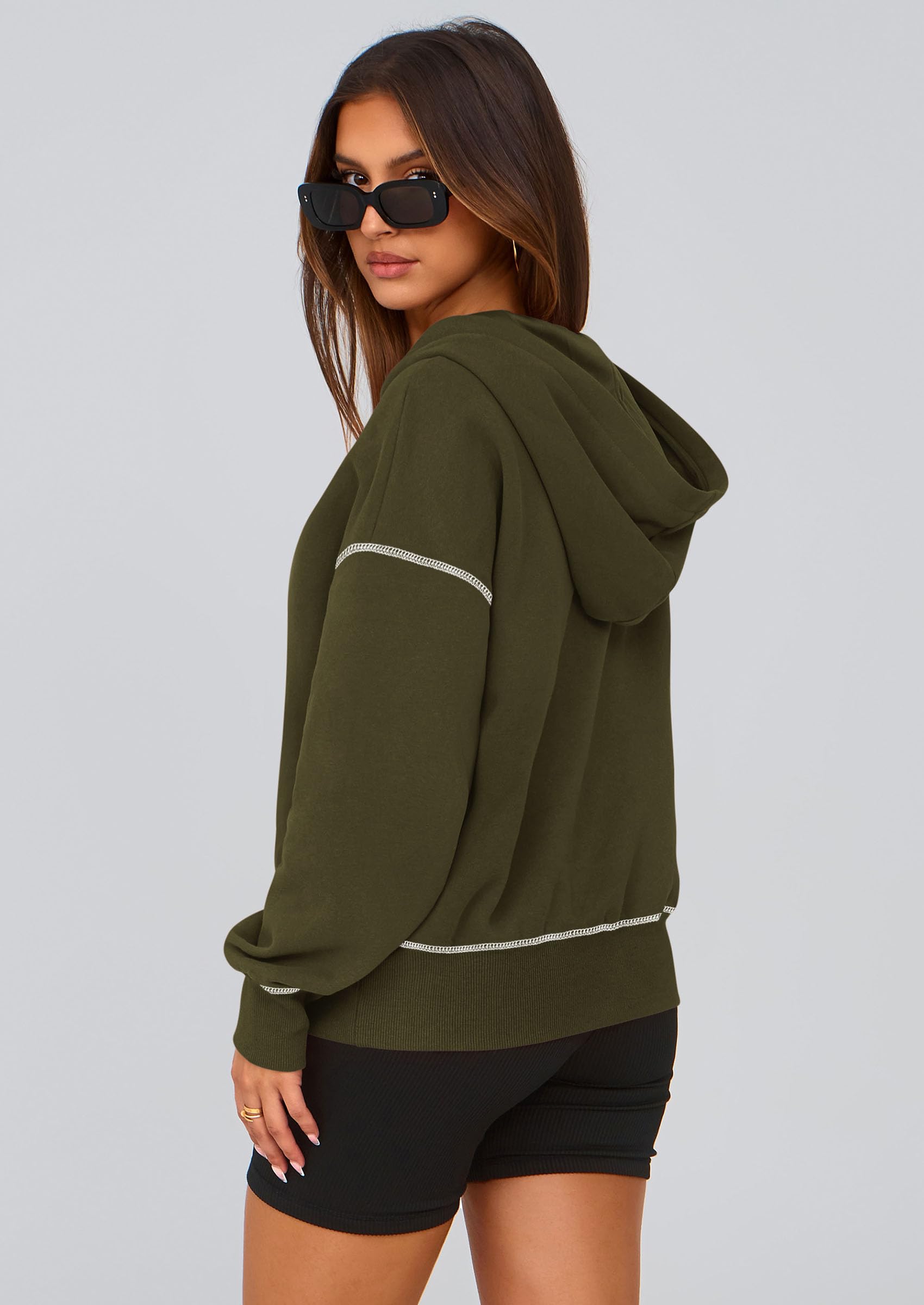 Women's Fall Half Zip Cropped Hoodie Sweatshirt Army Green