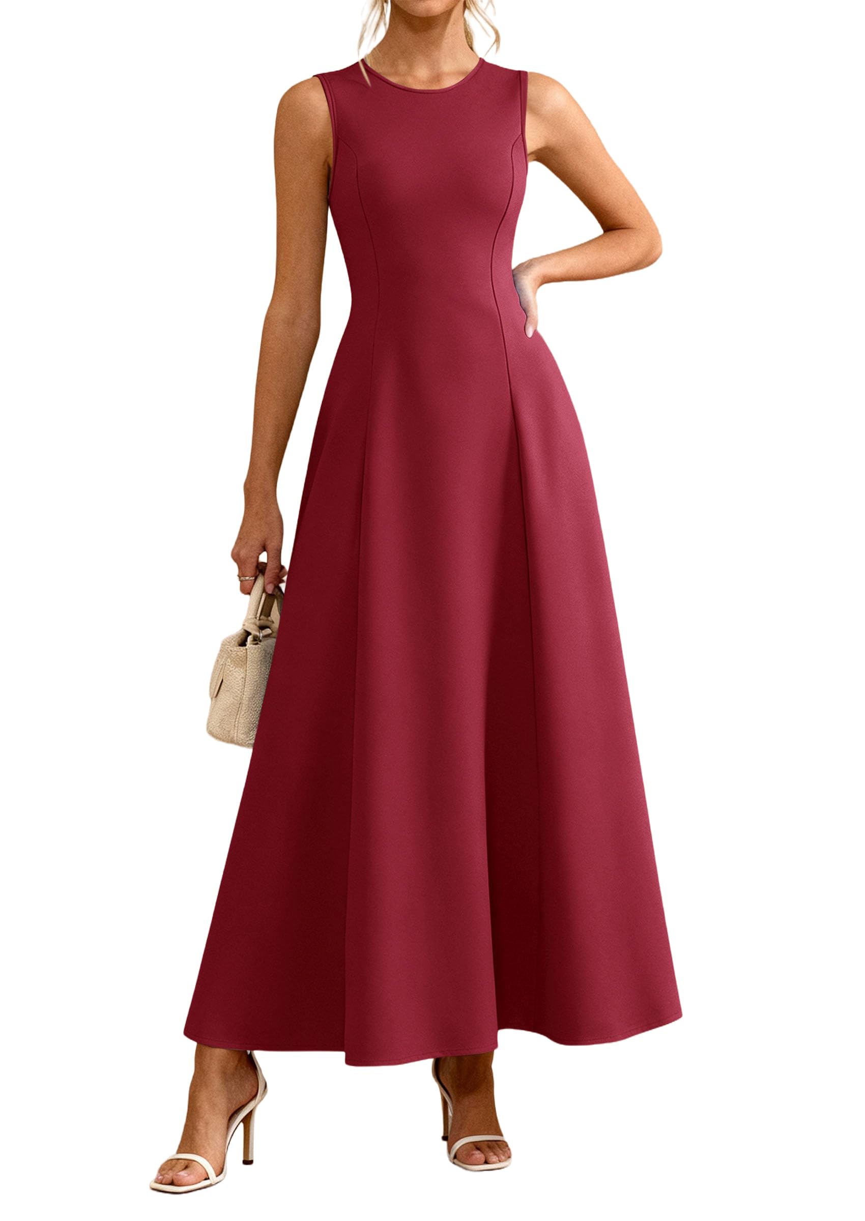 Women's Sleeveless Summer Elegant Maxi Dresses, Burgundy,S
