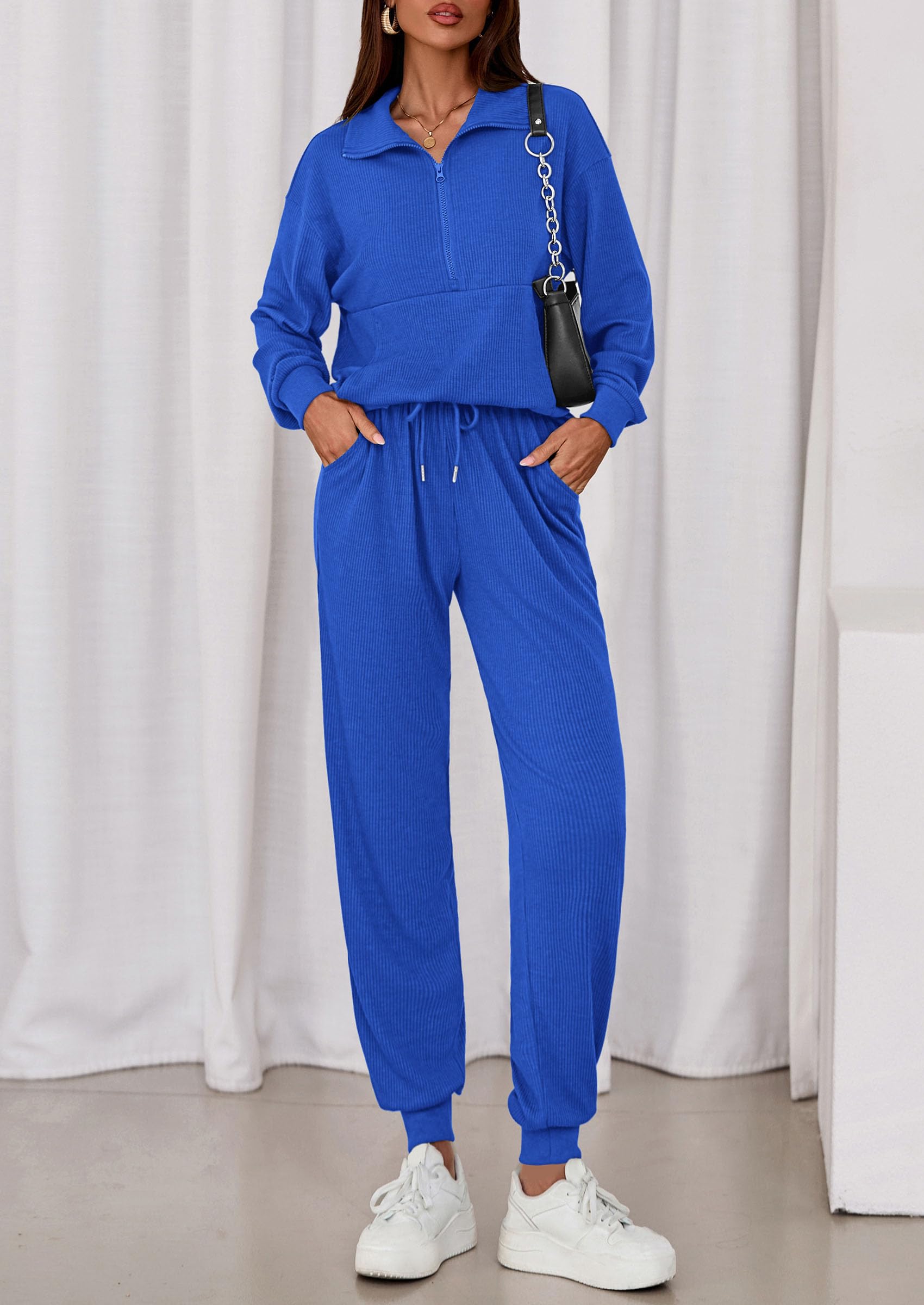 Airport Travel Outfit Women Ribbed Knit Matching Lounge Sets
