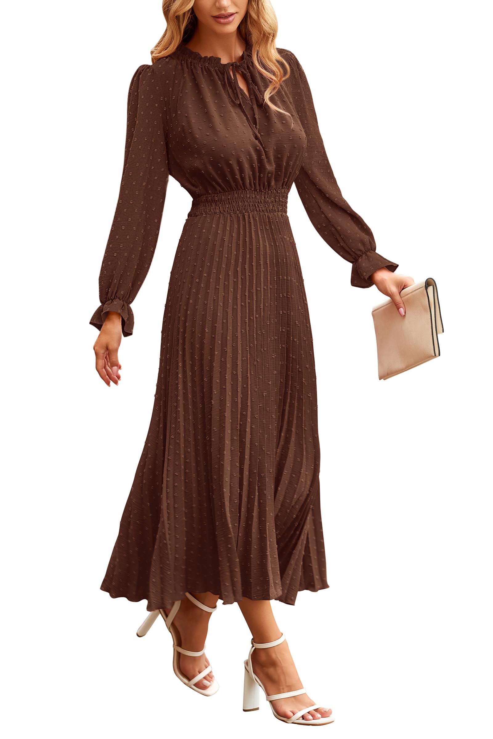 Women's Fall Midi Wedding Guest Dress(Dark Coffee,Small)