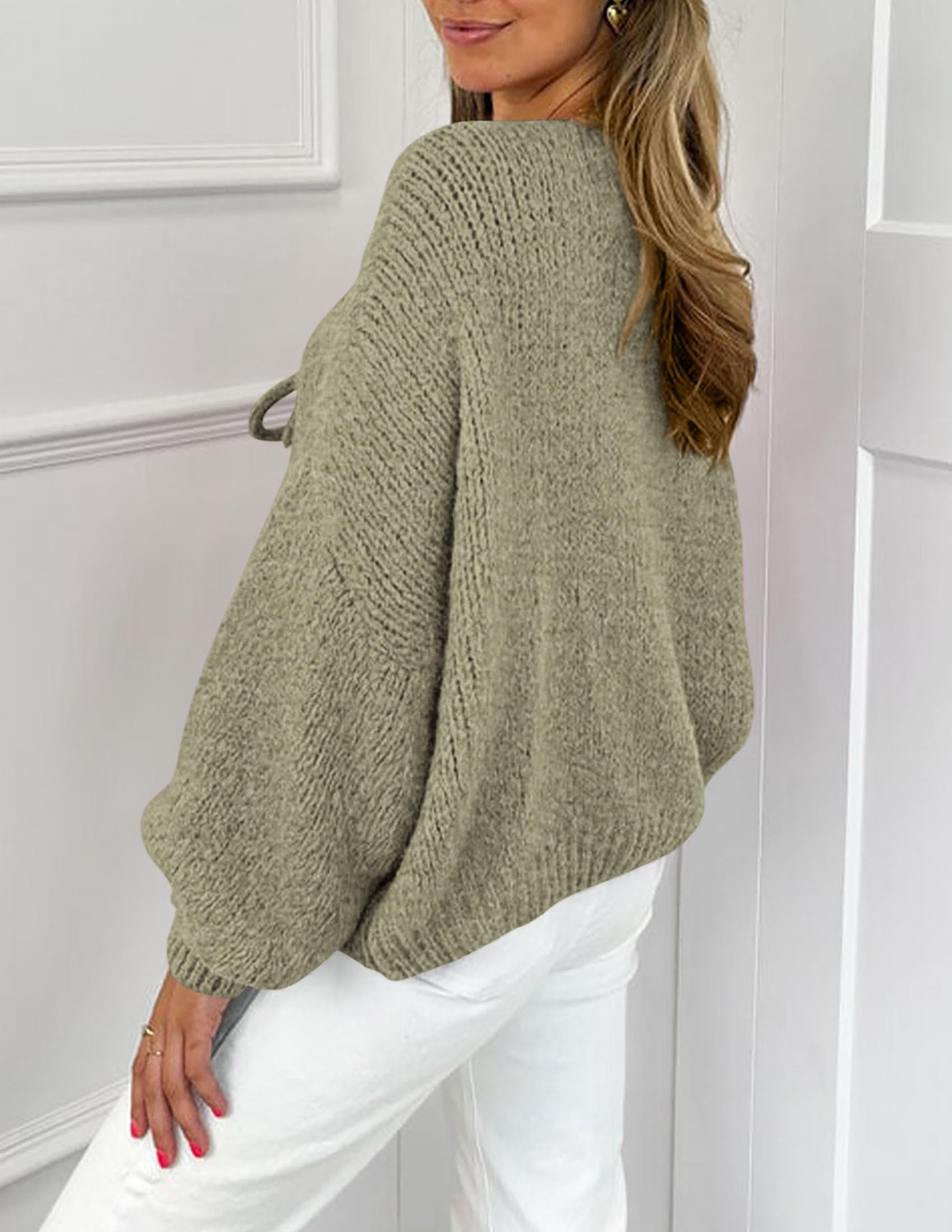 Women's Tie Front Bow Cardigan Sweaters(Mist Green,Small)