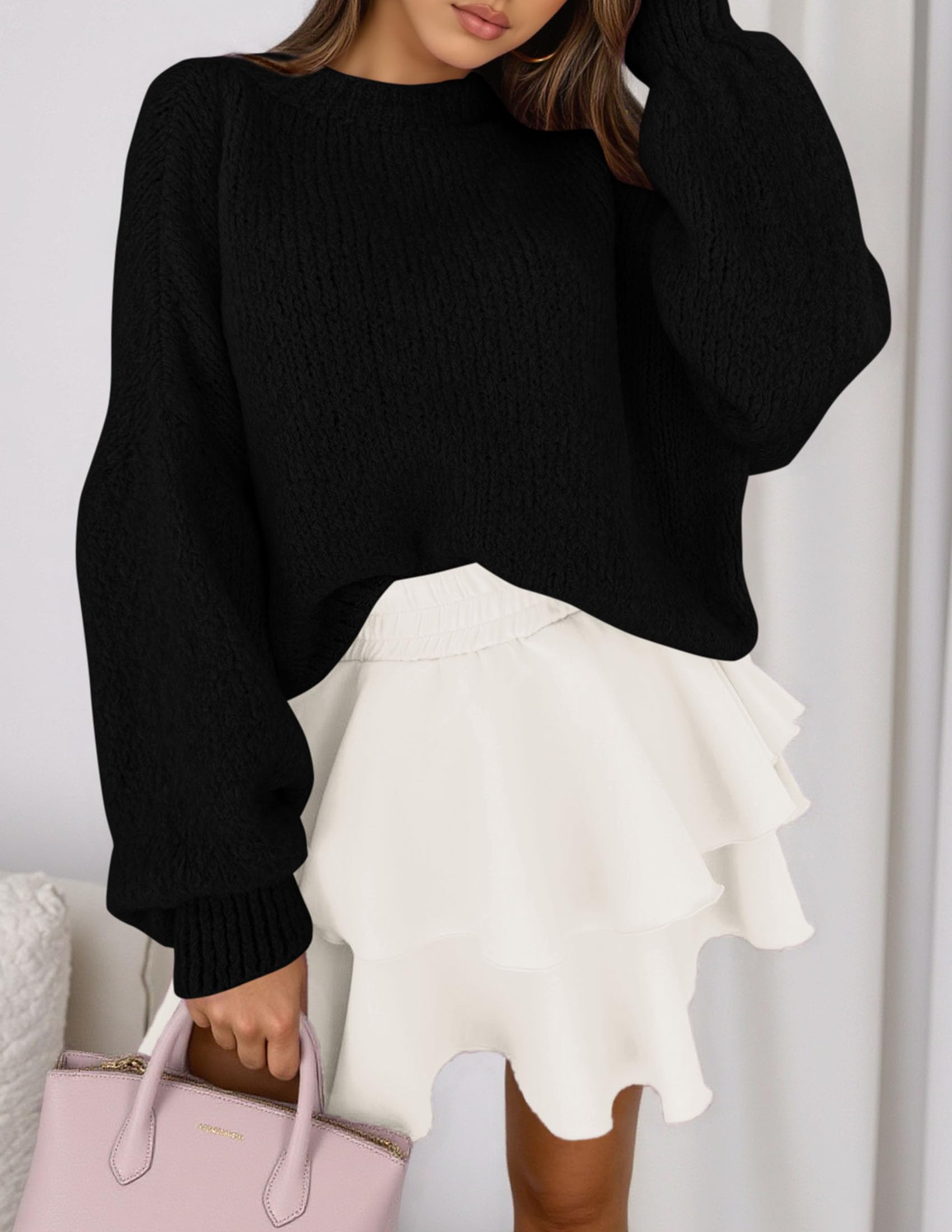 Women's Chunky Knit Oversized Pullover Sweaters,Black,S
