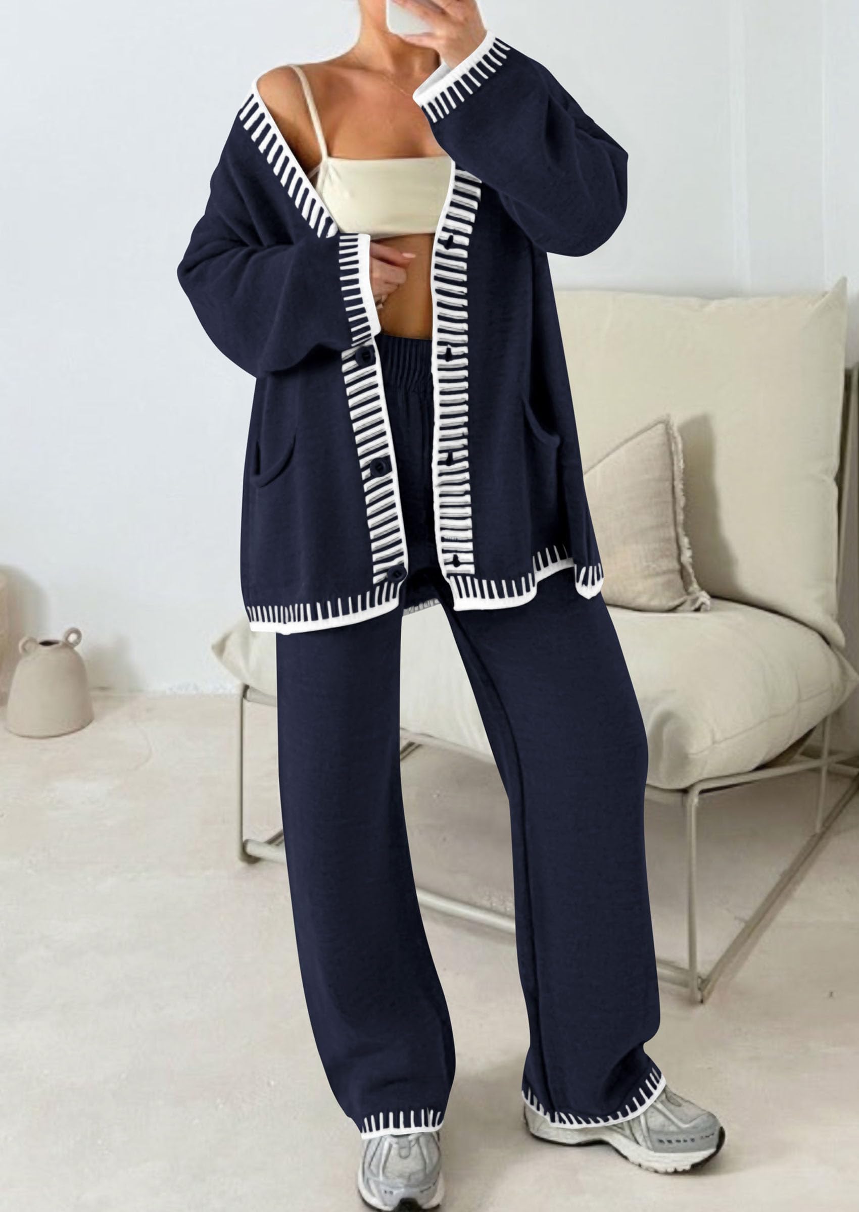 Women's Fall 2 Piece Matching Cozy Knit Sweater Lounge Sets
