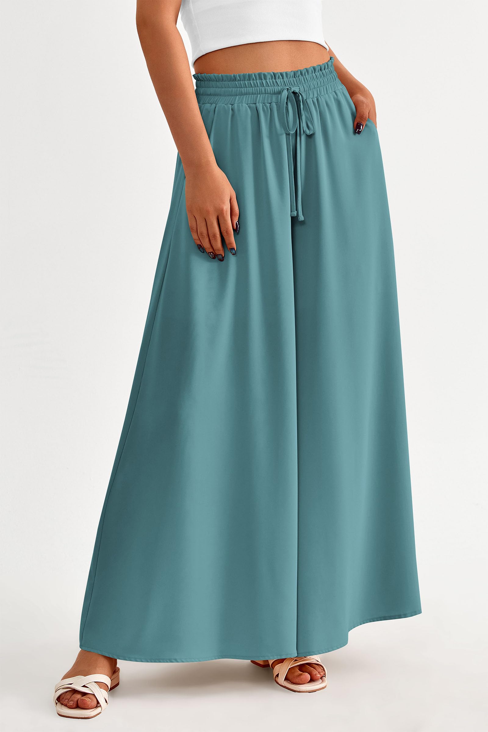 Summer Wide Leg Palazzo Pants for Women Casual,Blue Green,S