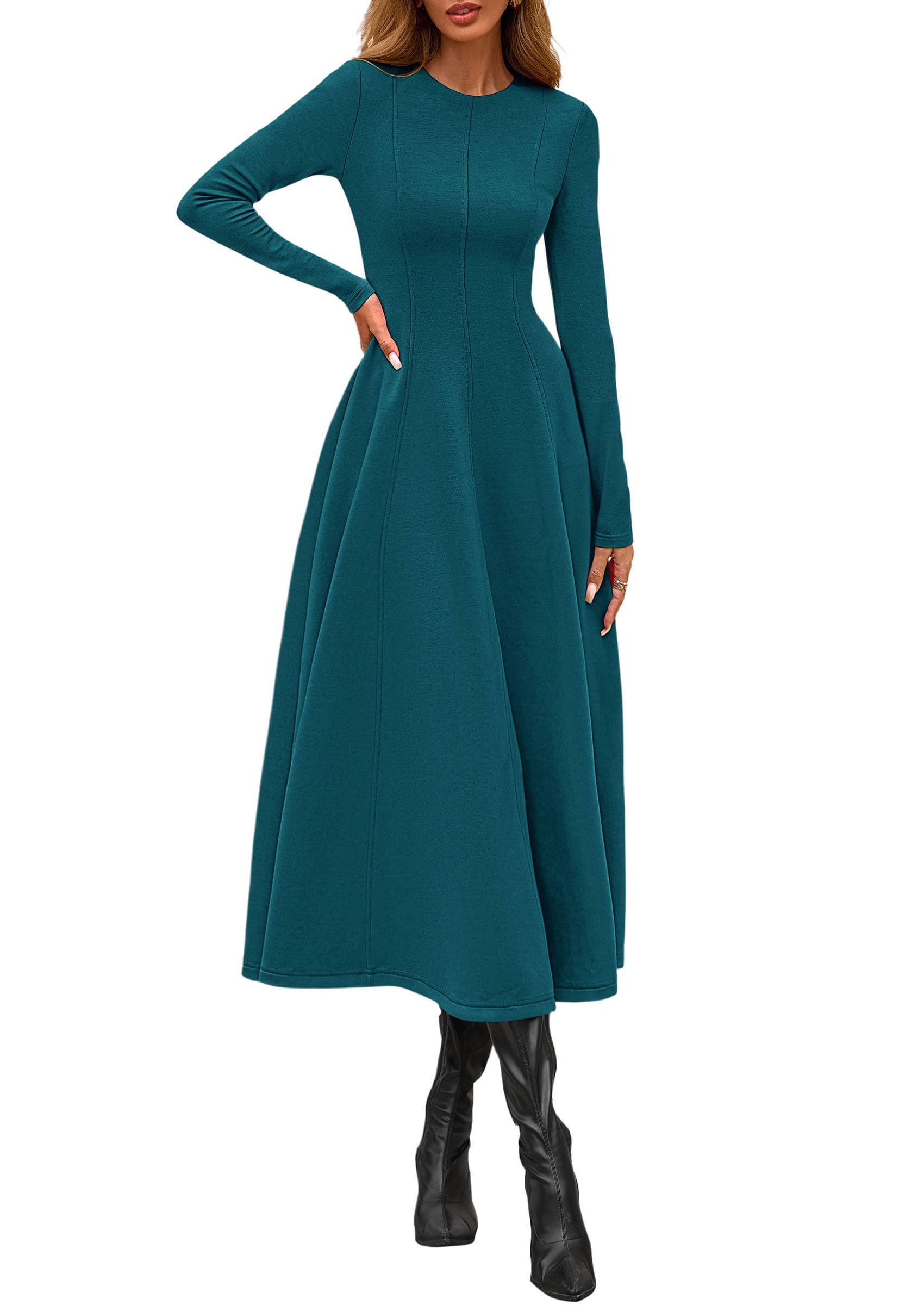 Women's Fall Long Sleeve A Line Midi Elegant Cocktail Dress