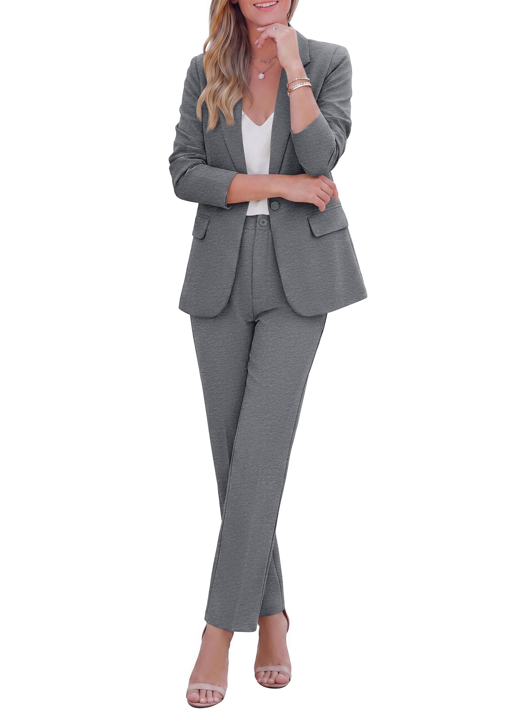Two Piece Sets for Women Dressy Pant Suits,Grey,XS