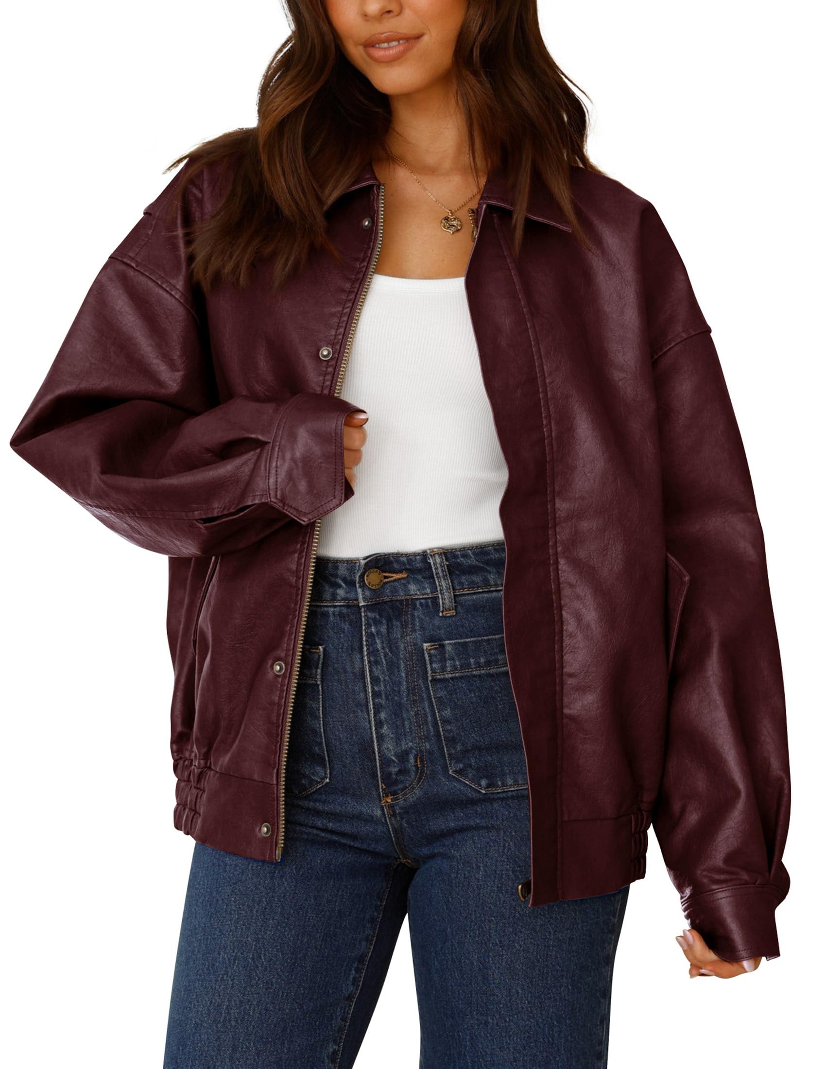 Women's Faux Leather Motorcycle Jackets(Wine Red,X-Small)