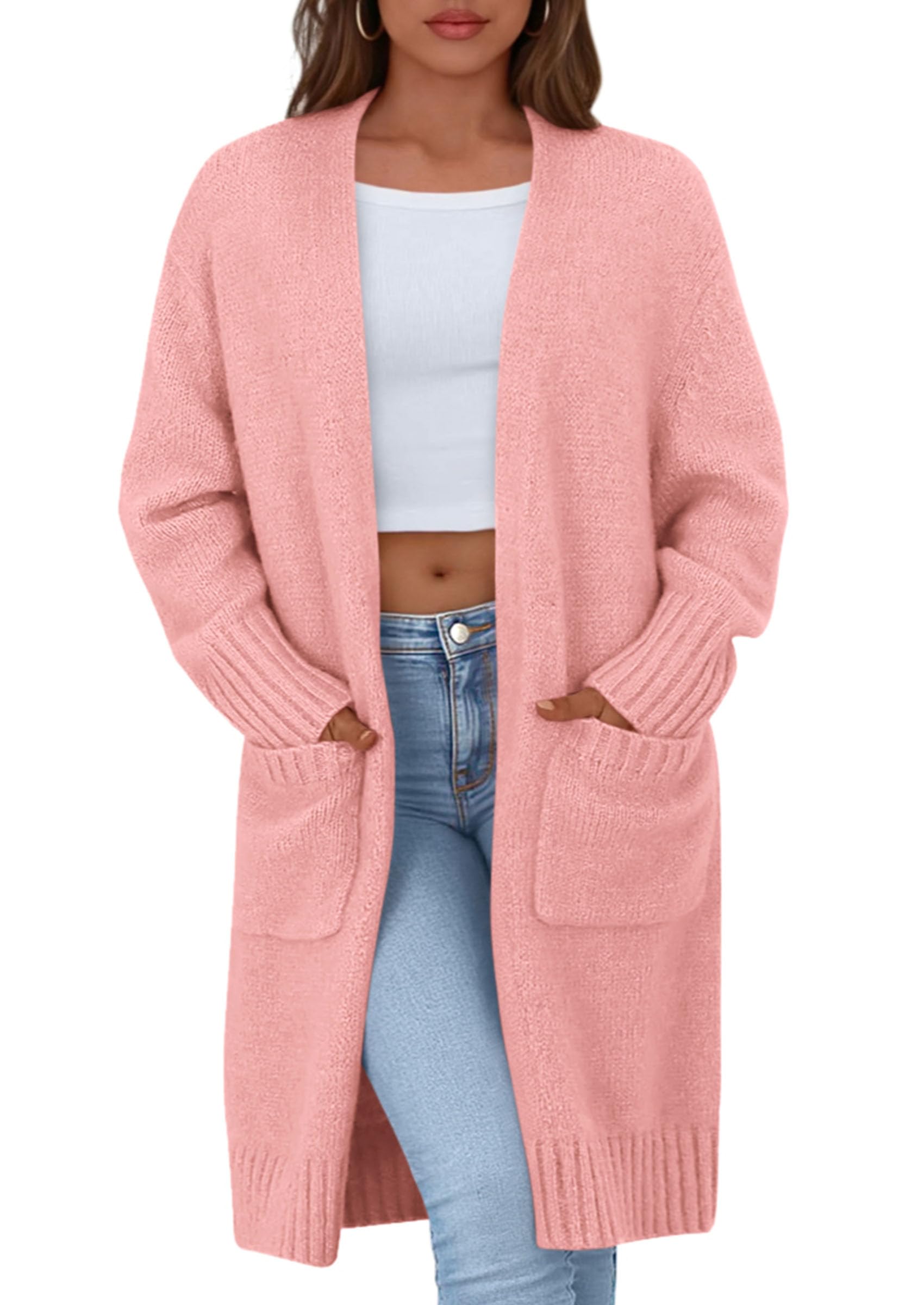 Open Front Cardigan Sweaters for Women,Pink,S