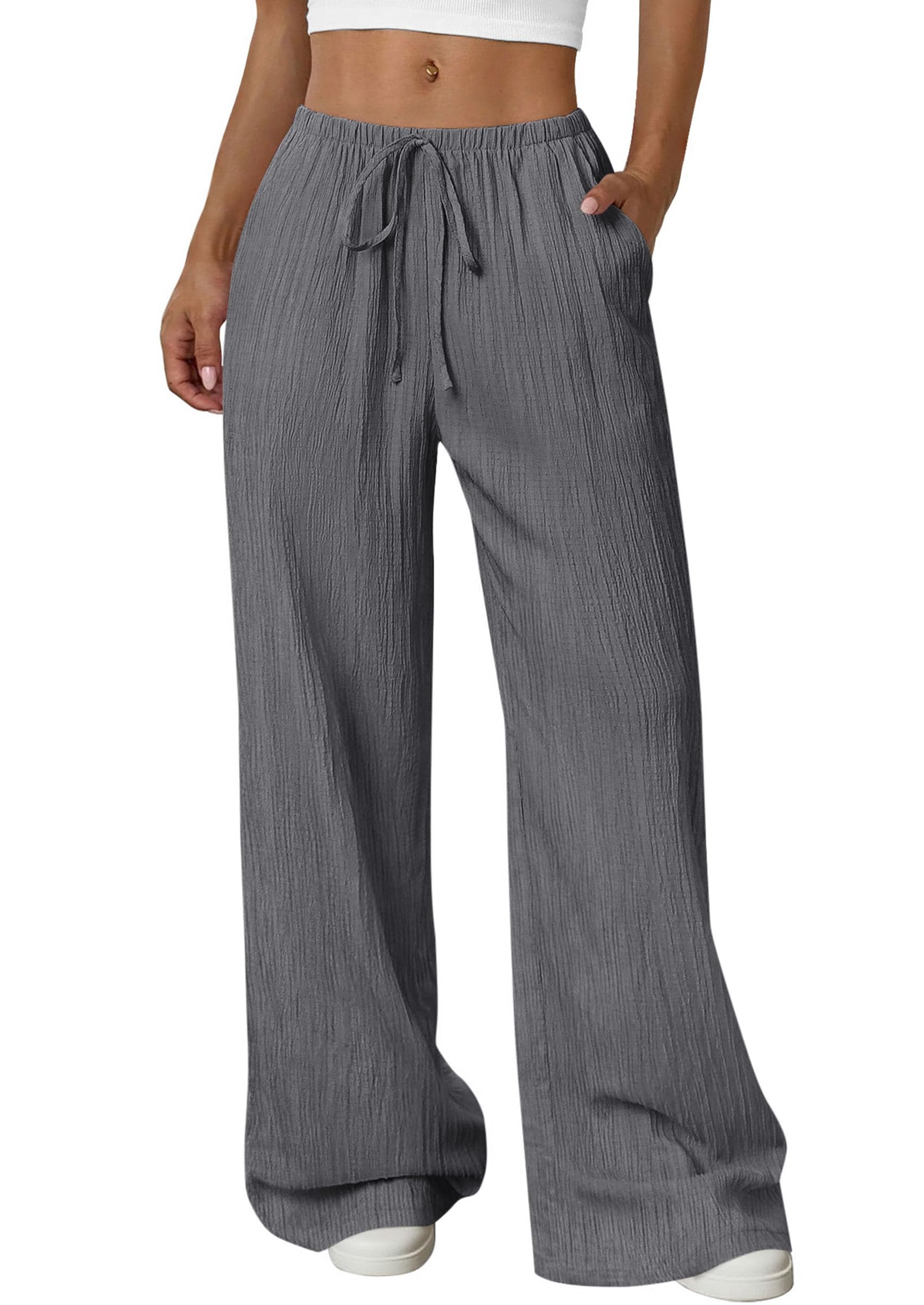 Women's Palazzo Pants Casual Wide Leg Trousers,Light Grey,S